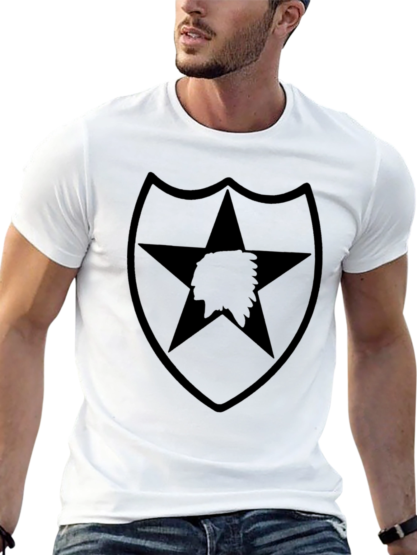 Black T-Shirt with Military Star and Indian Head Design