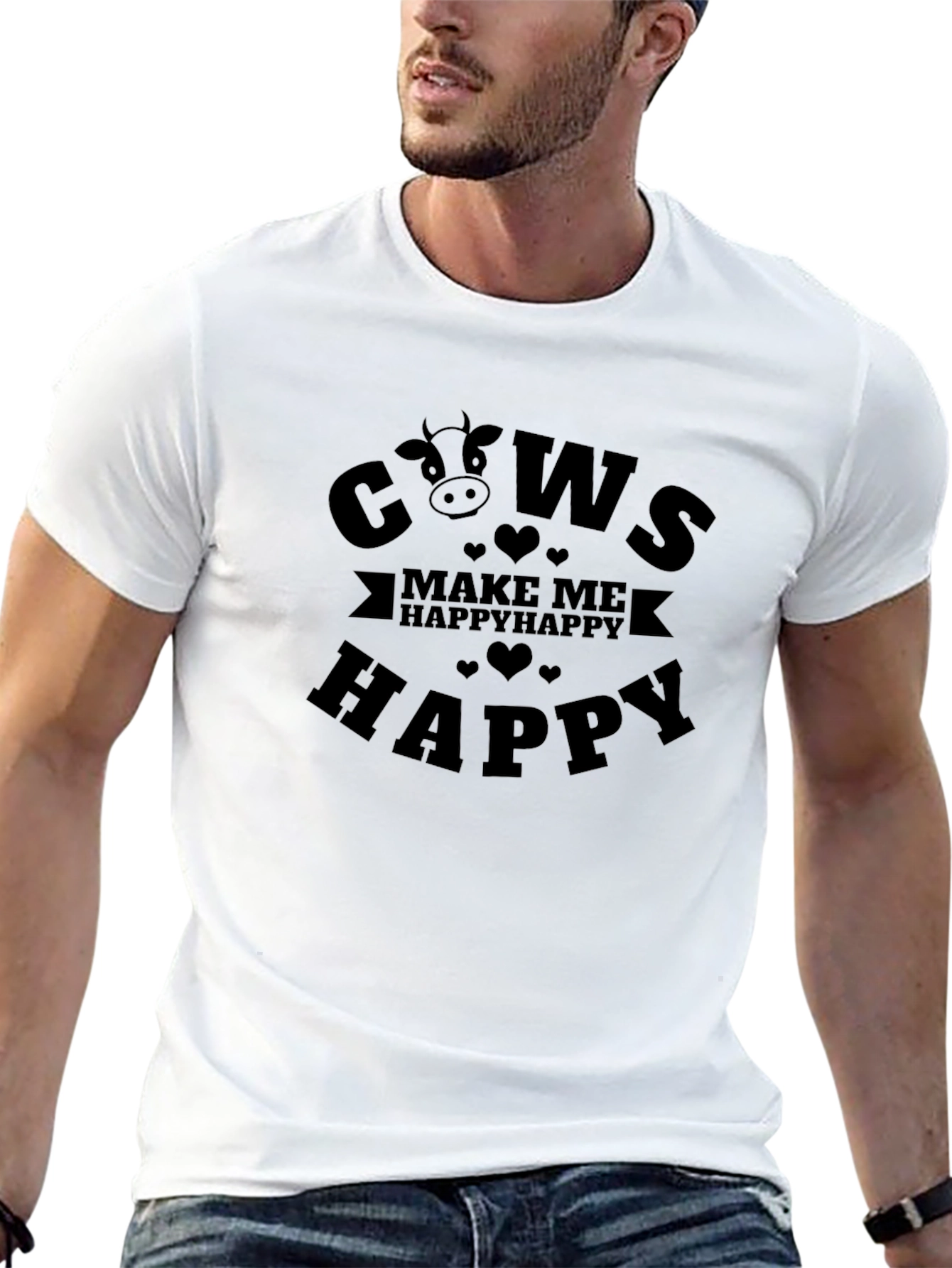 Cows Make Me Happy Graphic Tee - Black