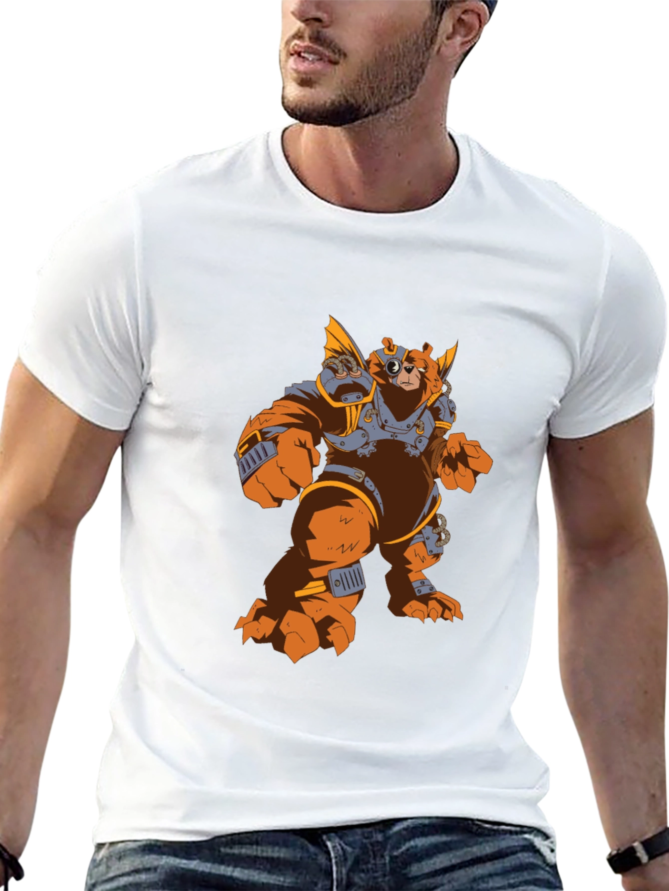 Steampunk Bear Graphic Tee - Black Cotton T-Shirt