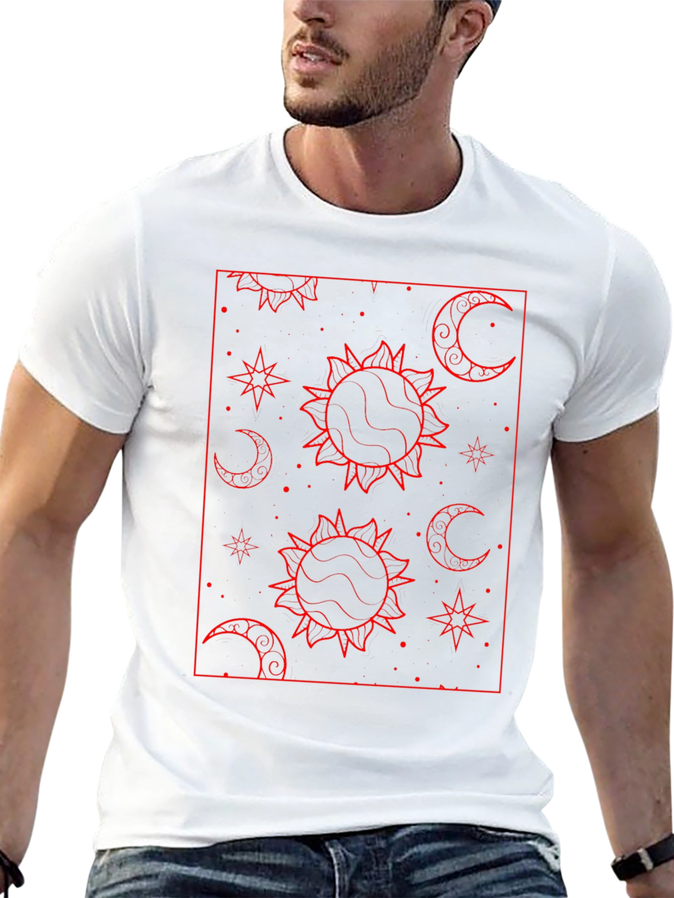 Celestial Sun & Moon Graphic Tee - Black