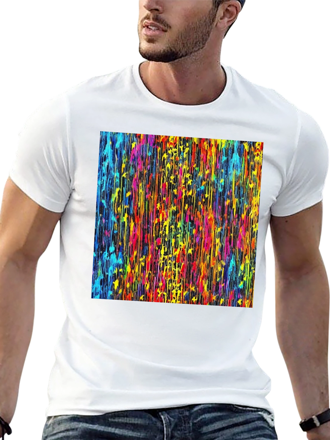 Vibrant Dripping Paint Graphic Tee - Artsy Black T-Shirt