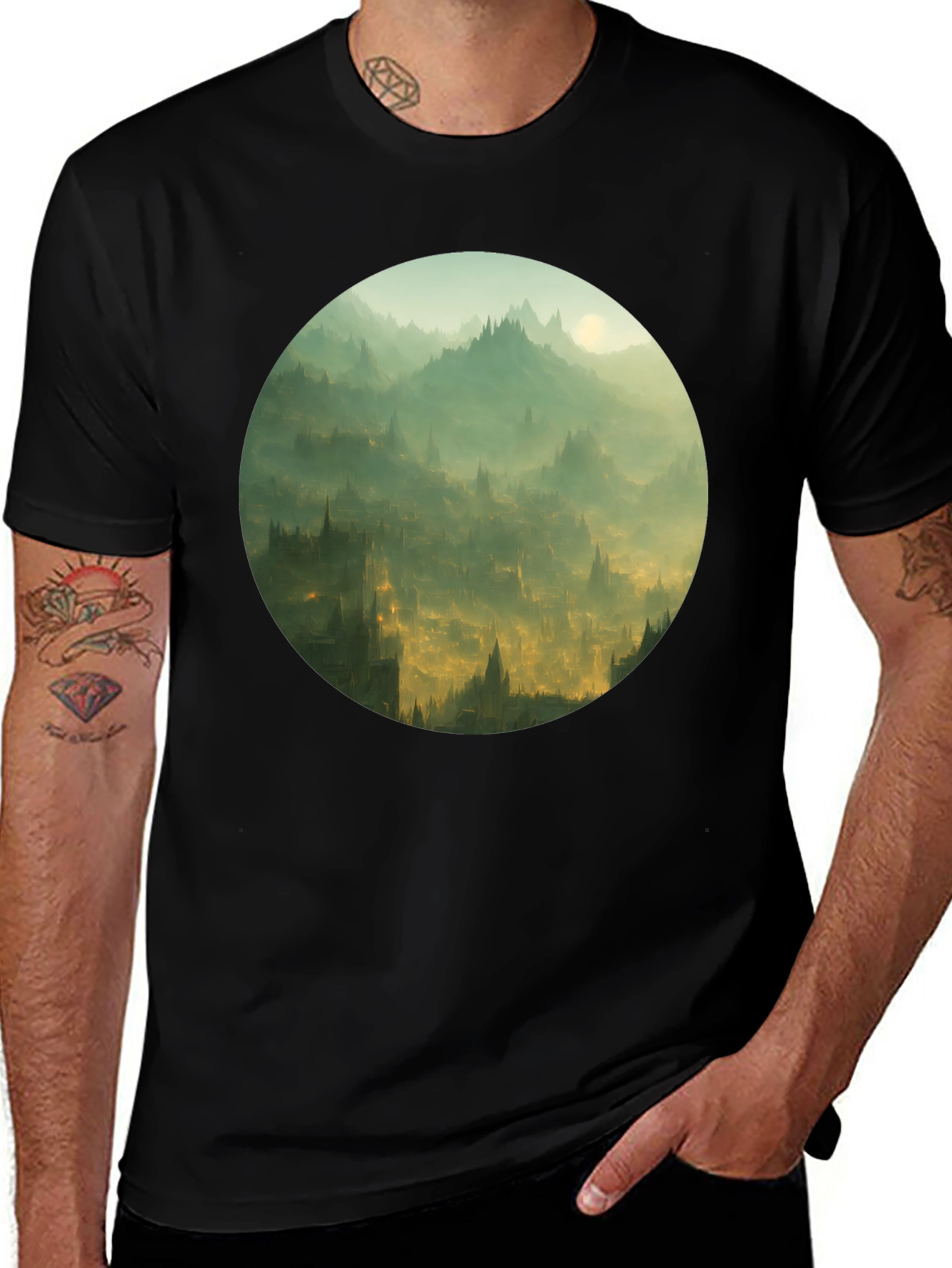 Fantasy Landscape Graphic Black T-Shirt