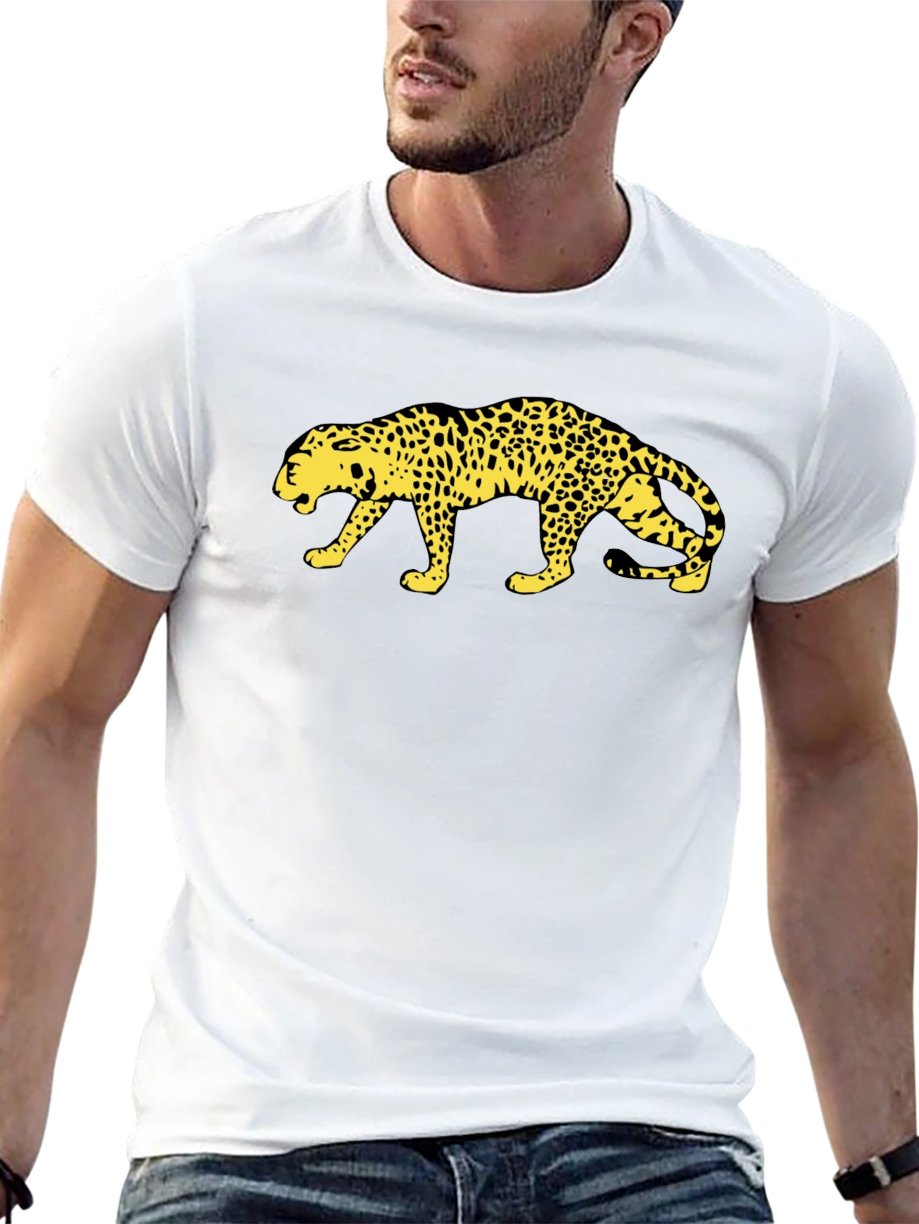 Bold Leopard Print Black Cotton T-Shirt