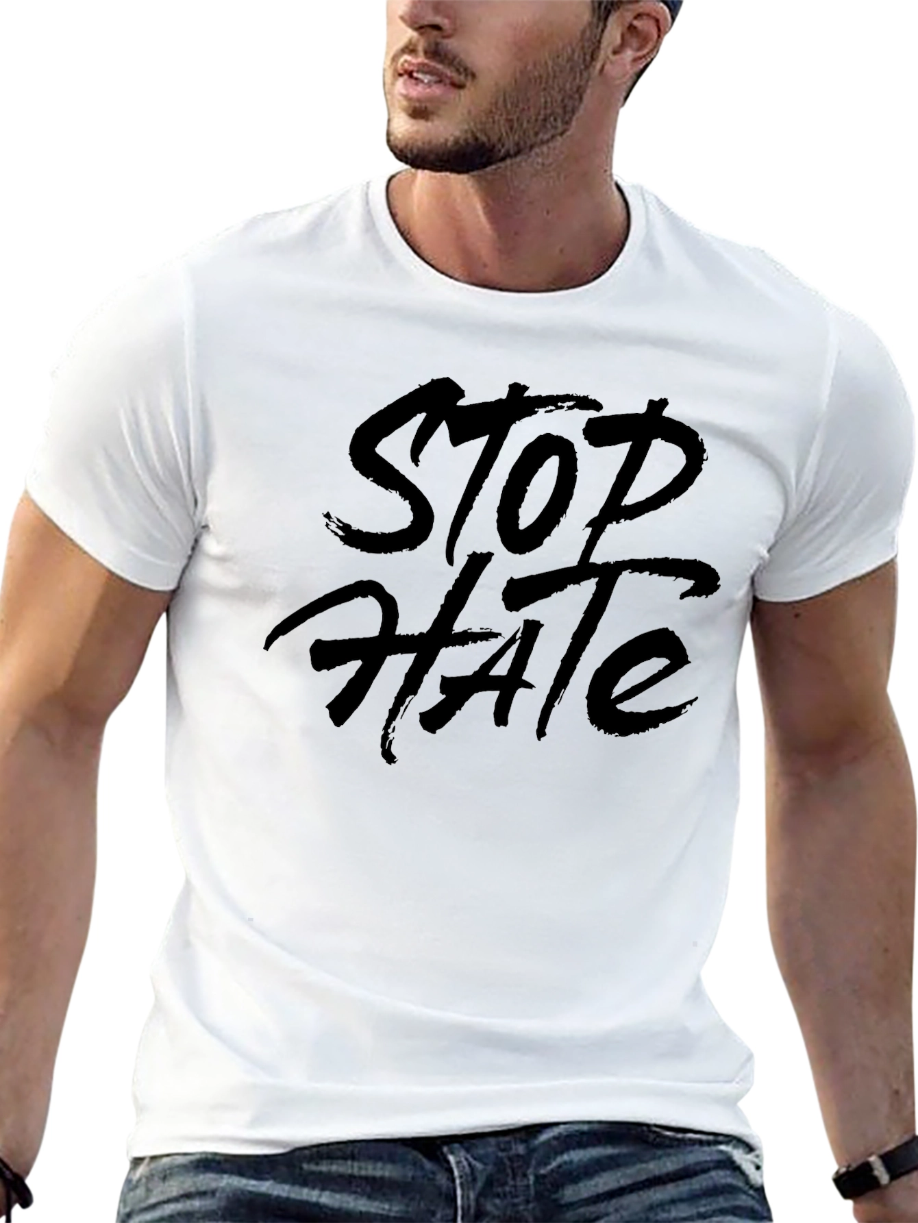 Stop Hate Black Crew Neck T-Shirt