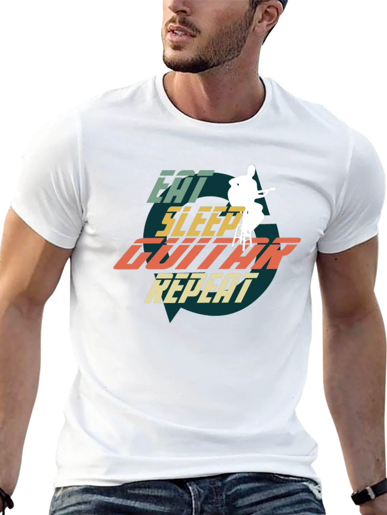 Eat Sleep Guitar Repeat Graphic Tee - Musician T-Shirt