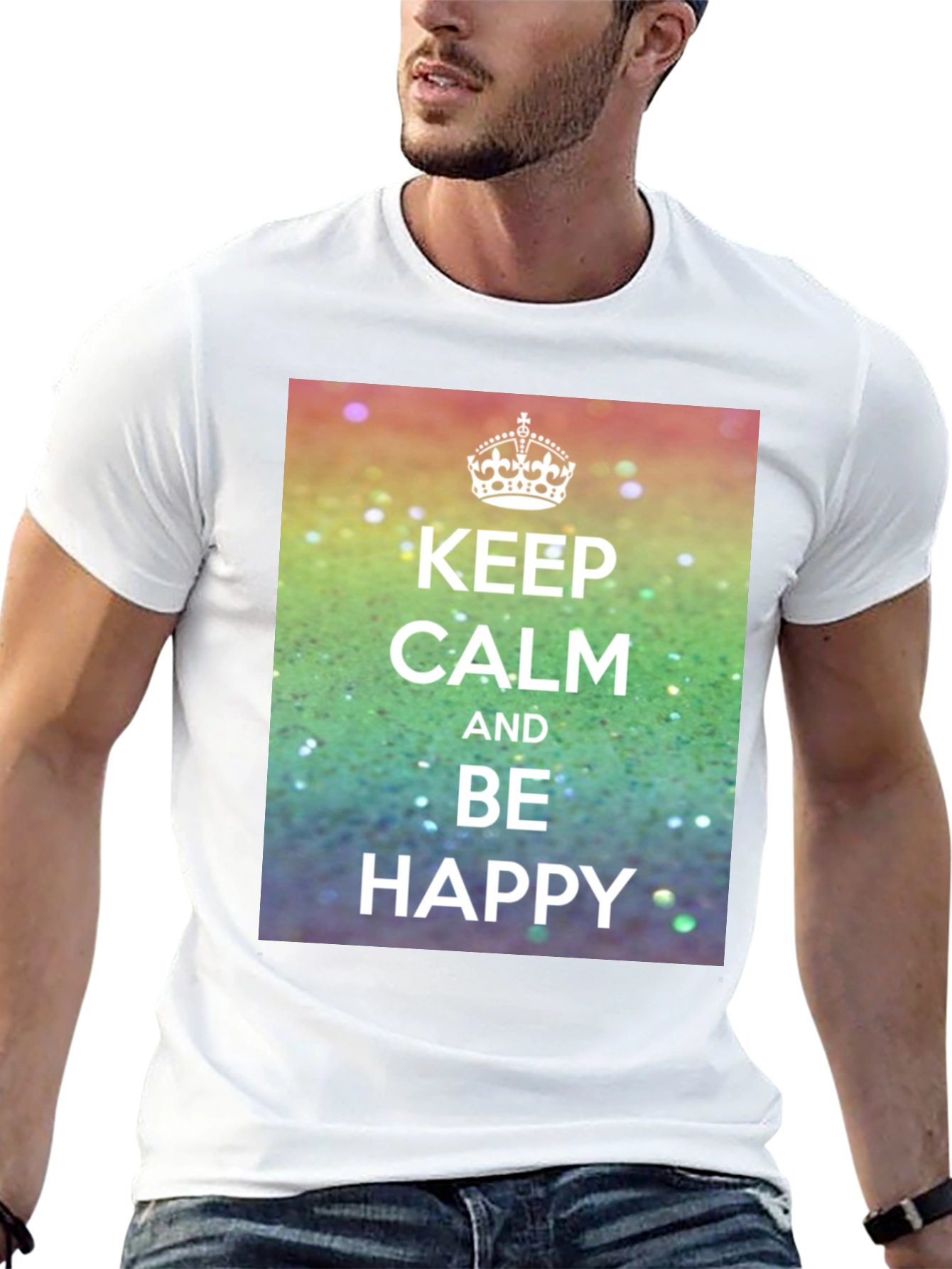 Keep Calm T-Shirt - Rainbow Sparkle Design