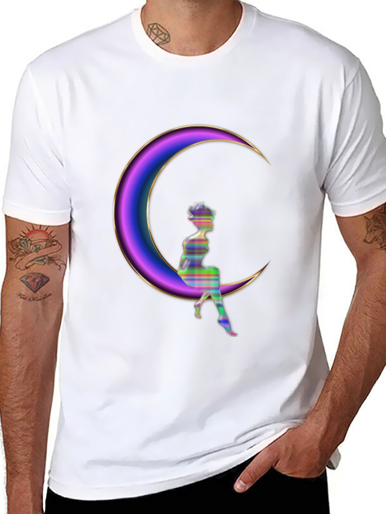 Crescent Moon Fairy Graphic T-Shirt - Stylish Casual Wear