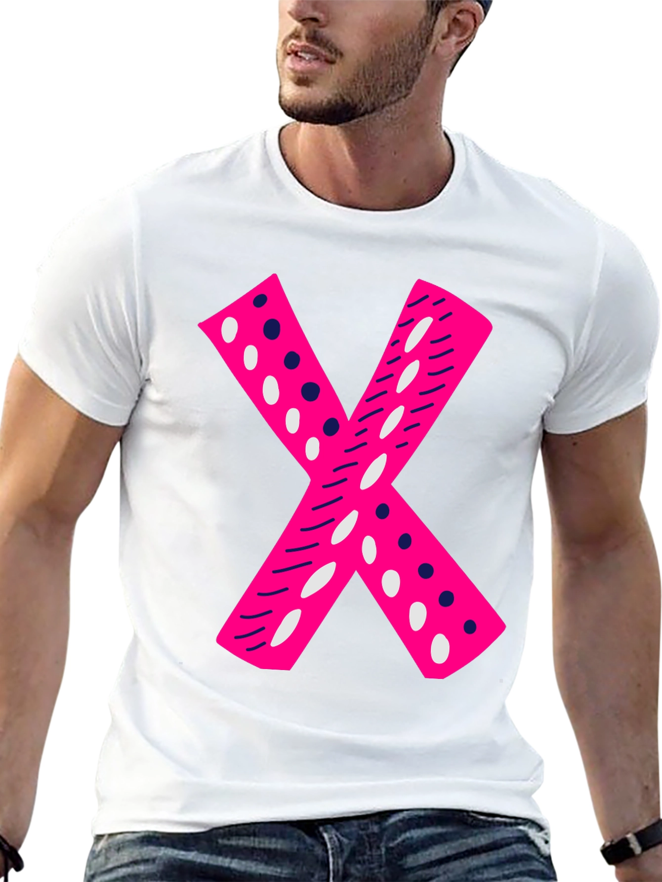 Pink X Graphic Tee - Casual Black T-Shirt