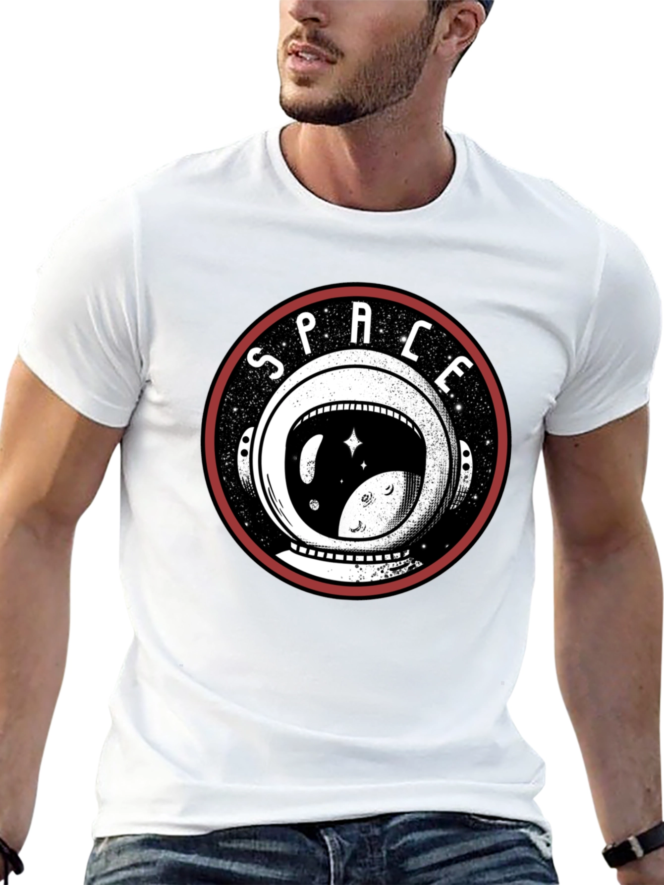 Space Helmet Graphic T-Shirt - Black Cotton Tee