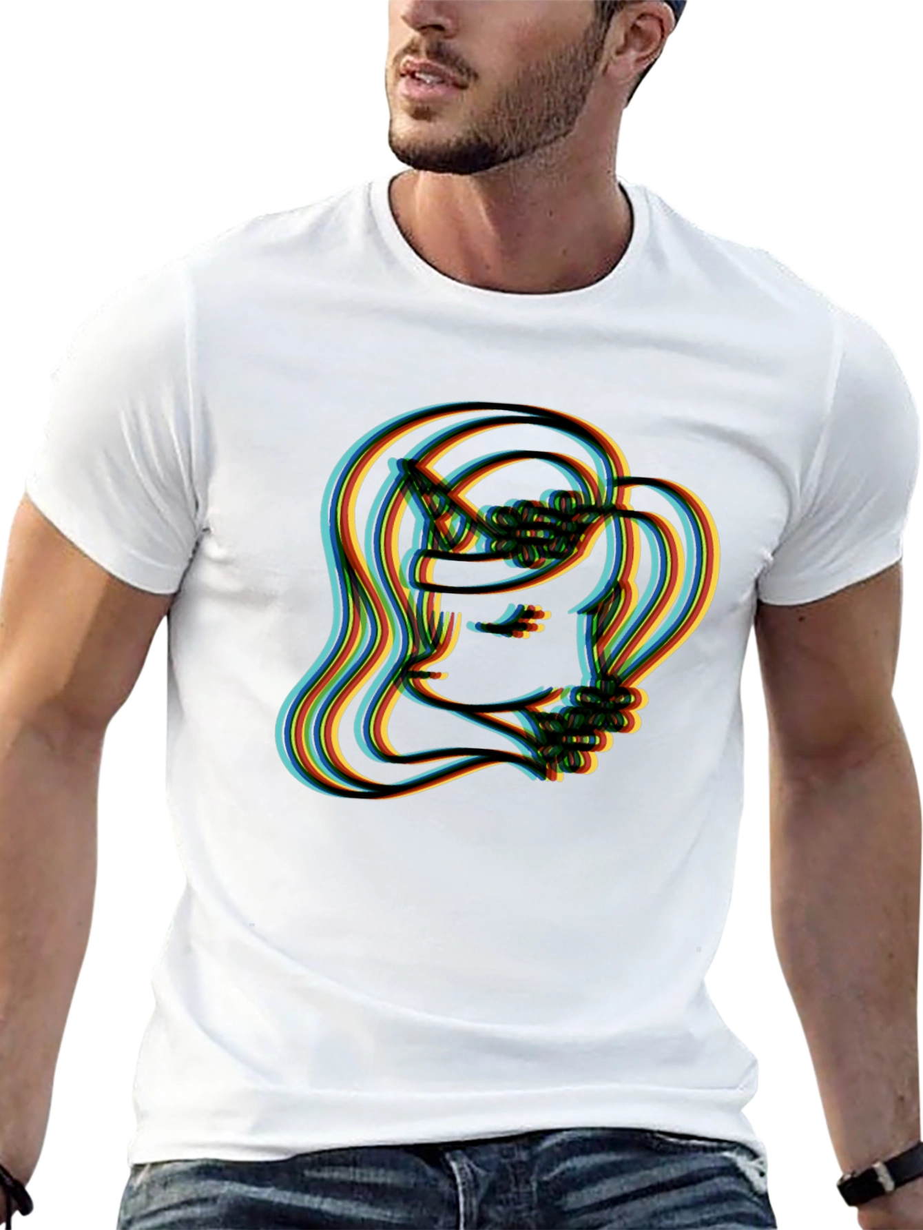 Retro Illusion Graphic T-Shirt - Stylish Crew Neck Top