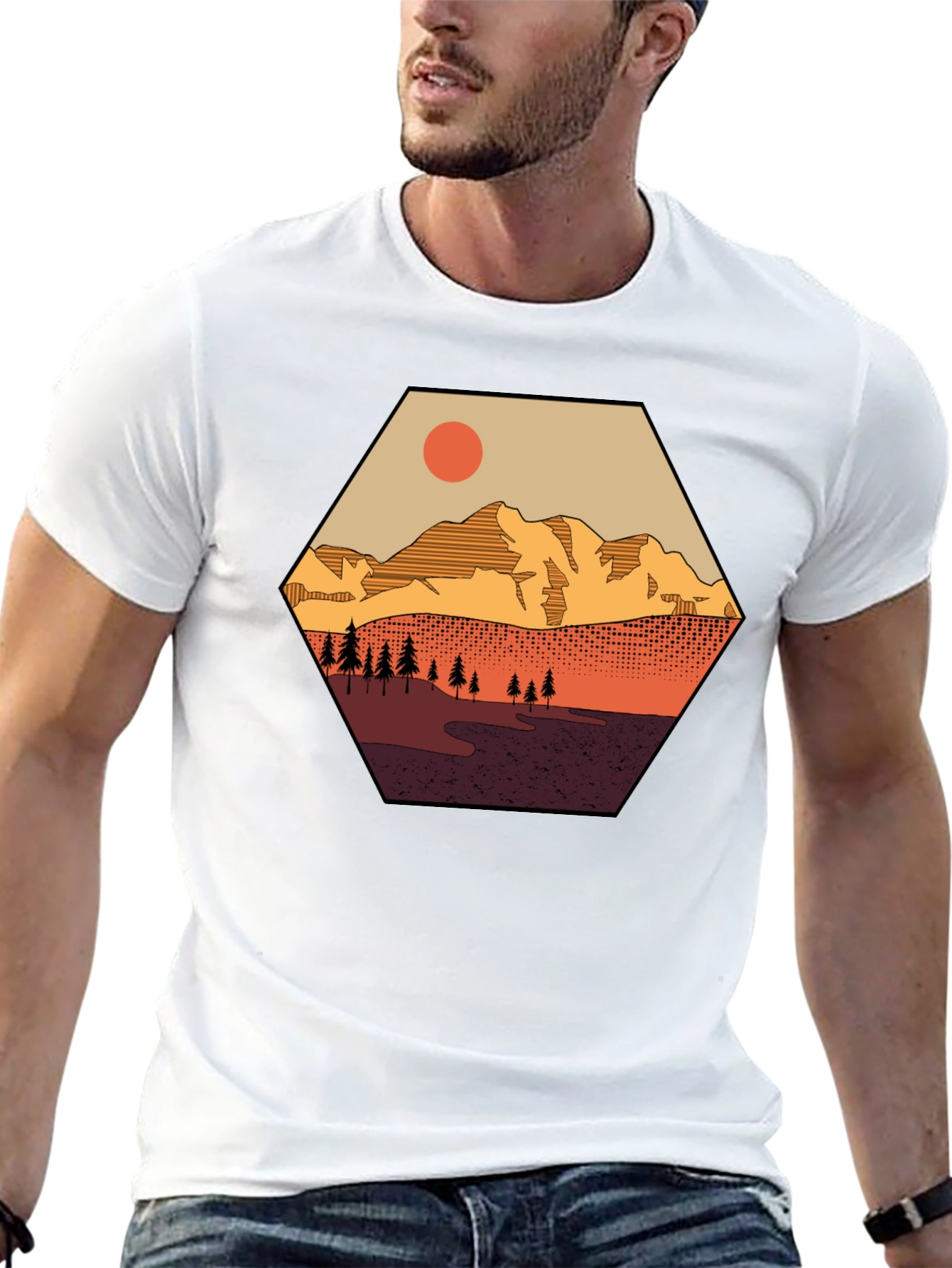 Mountain Graphic Tee - Hexagon Landscape Print
