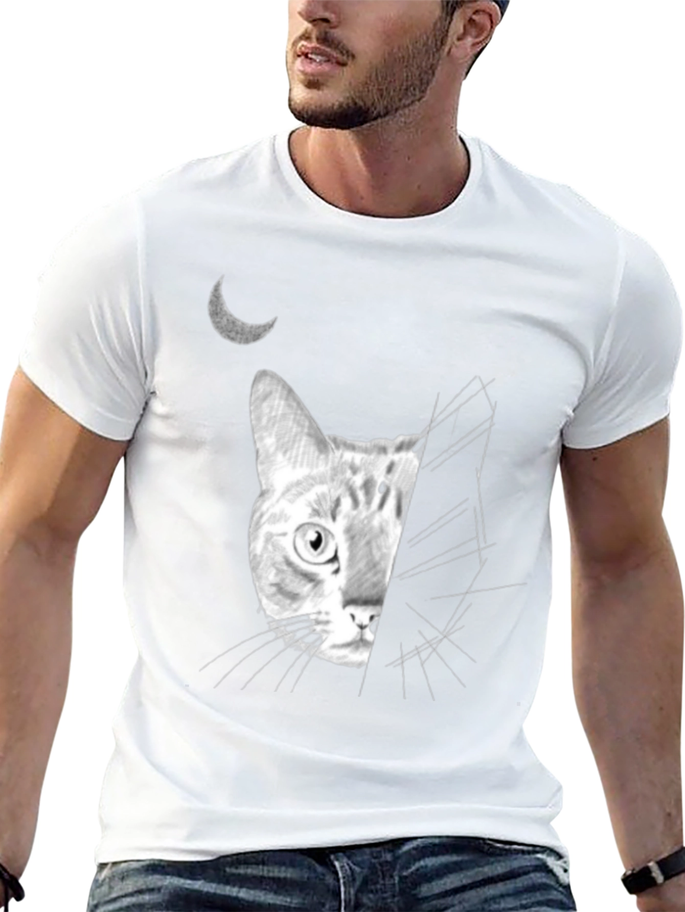 Moonlit Cat Graphic Tee - Unique Design