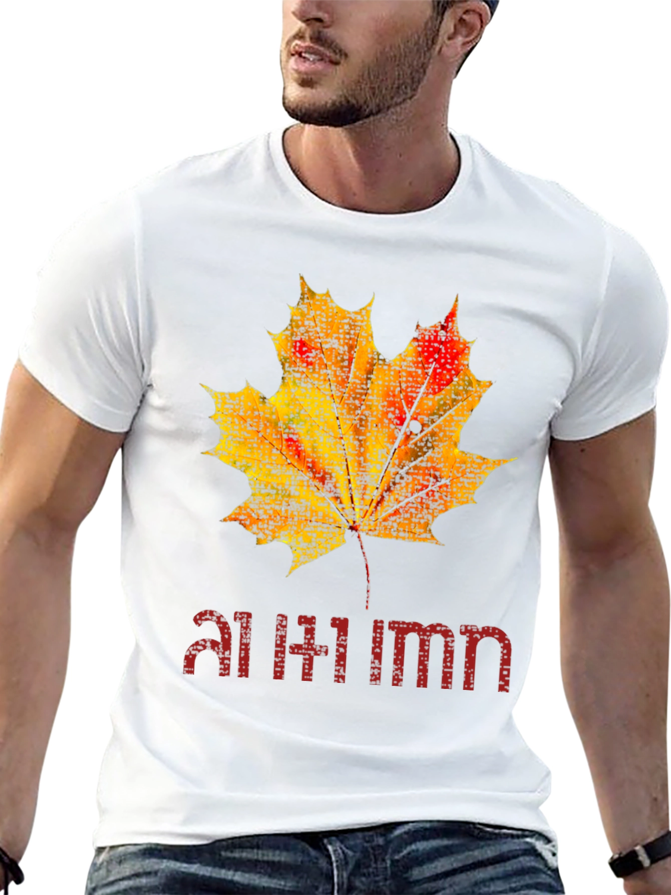 Autumn Maple Leaf Graphic Black T-Shirt