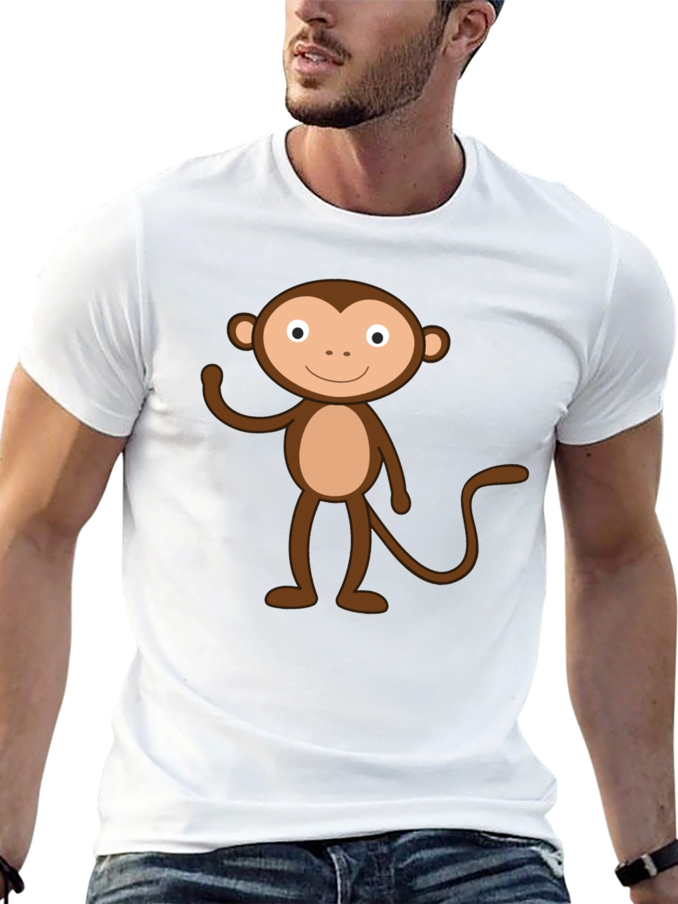 Cartoon Monkey Graphic Black T-Shirt