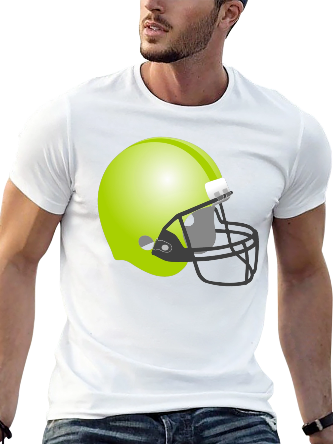Mens Black T-Shirt with Football Helmet Graphic
