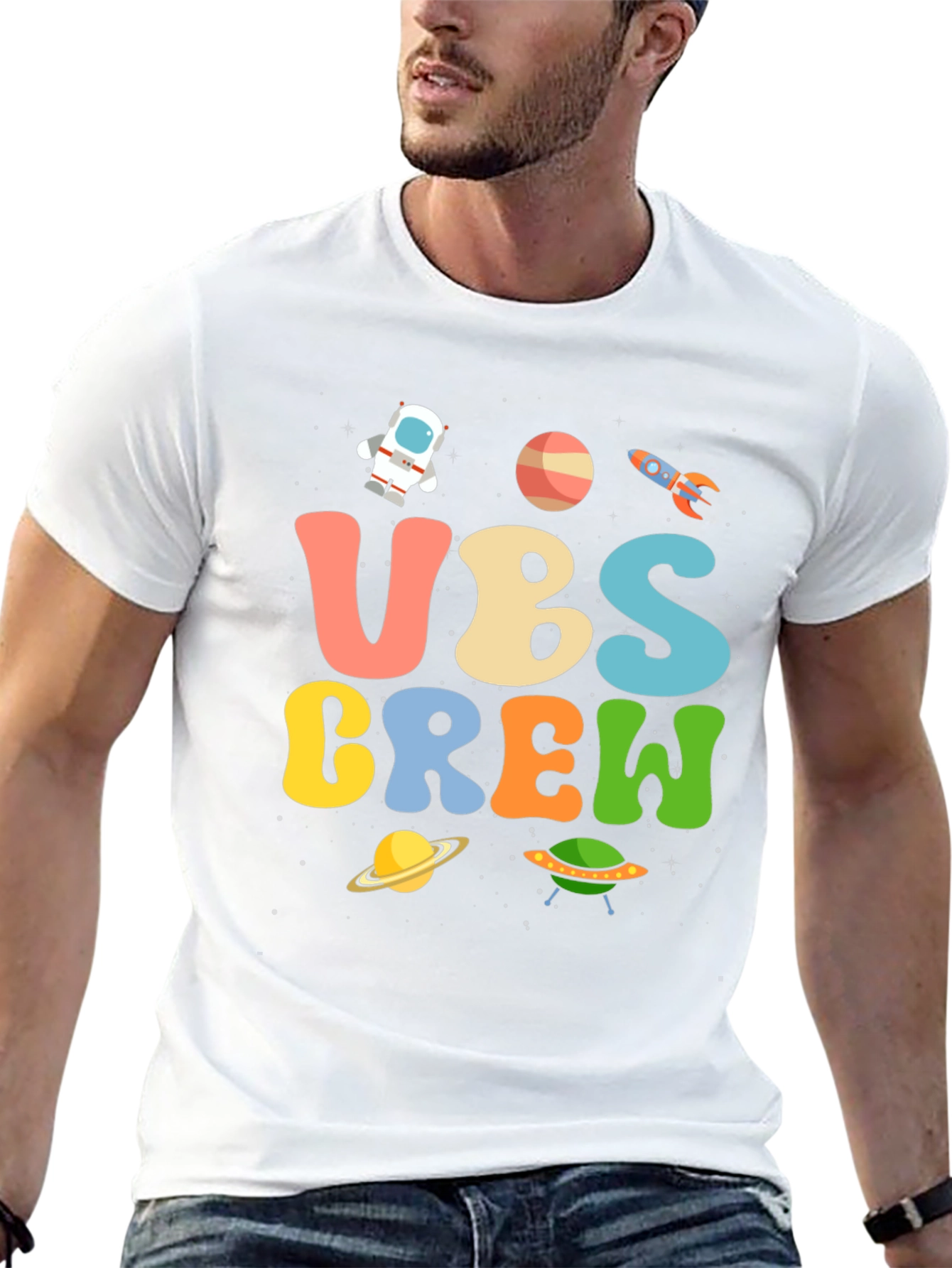 Space-Themed UBS Crew Graphic T-Shirt