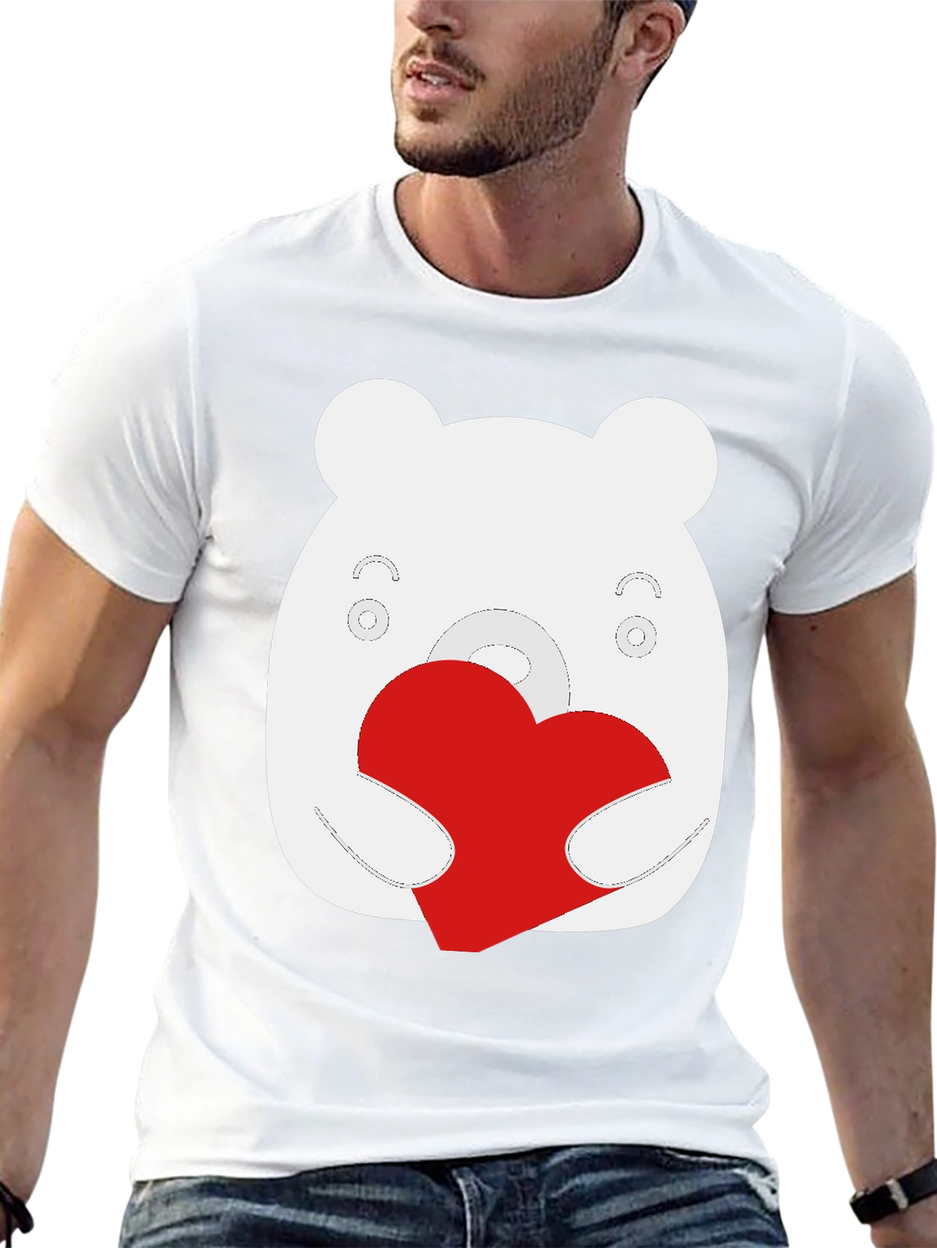 Cute Bear Heart Graphic Black T-Shirt