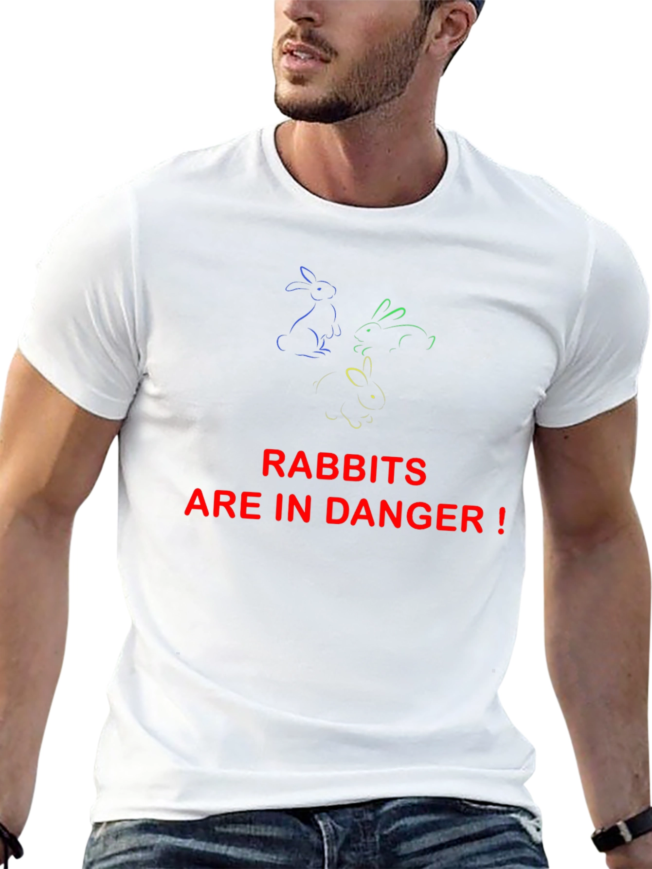 Rabbits in Danger Graphic Tee - Black Cotton