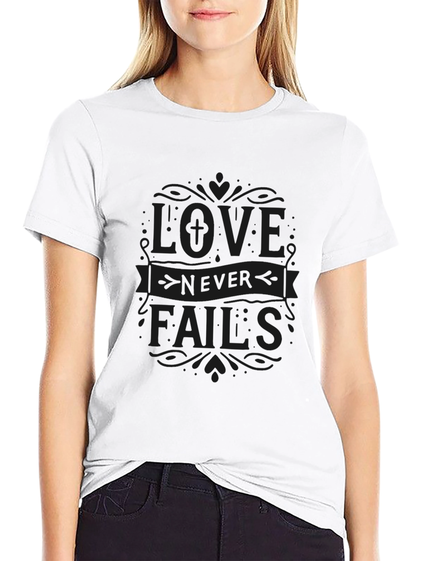 Love Never Fails T-Shirt - Black Graphic Tee