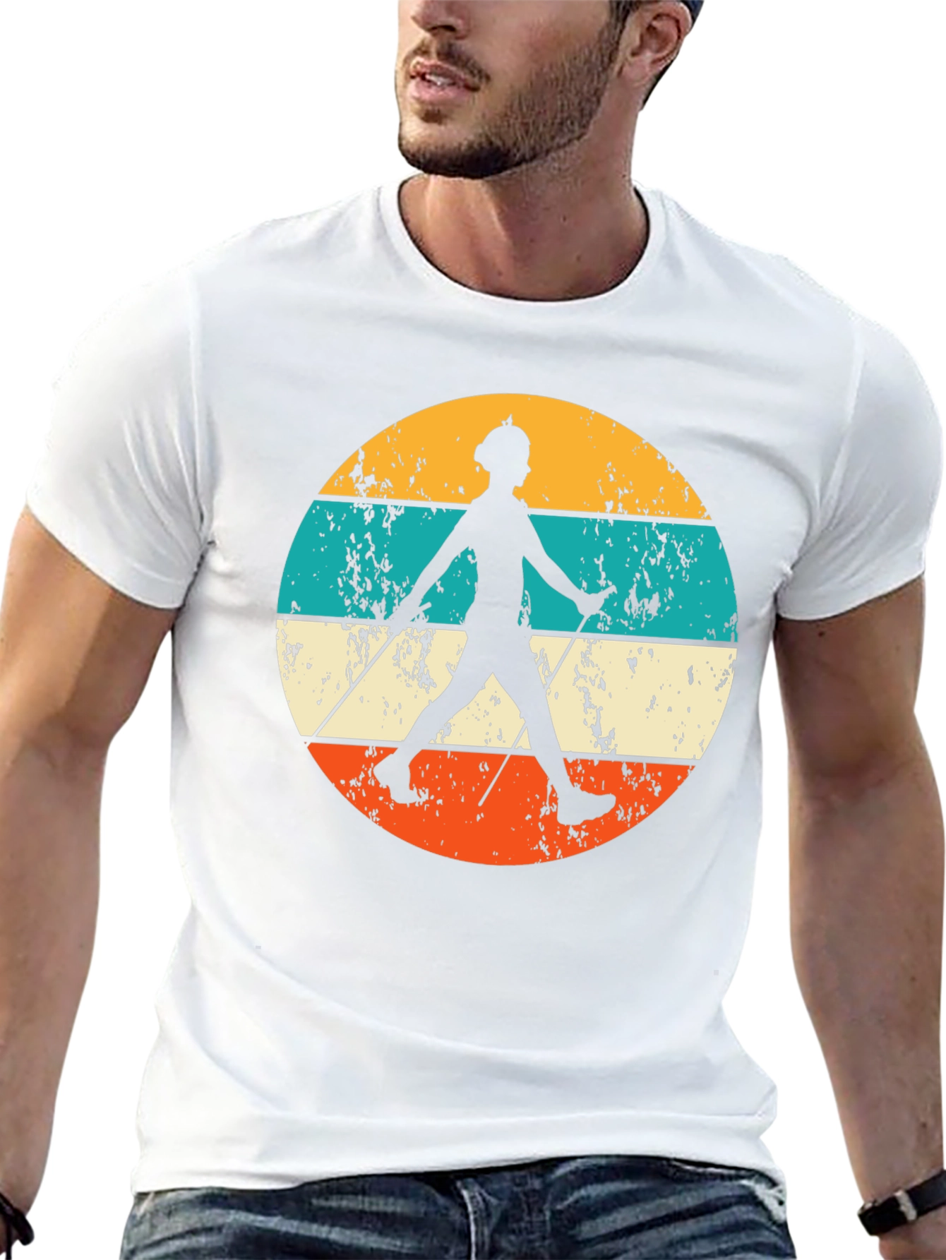 Retro Nordic Walking Silhouette T-Shirt