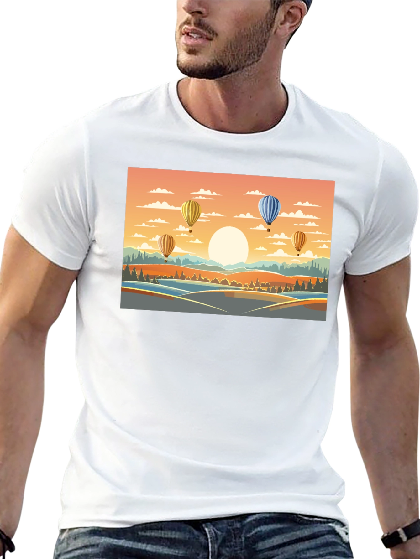 Hot Air Balloon Landscape Graphic Tee