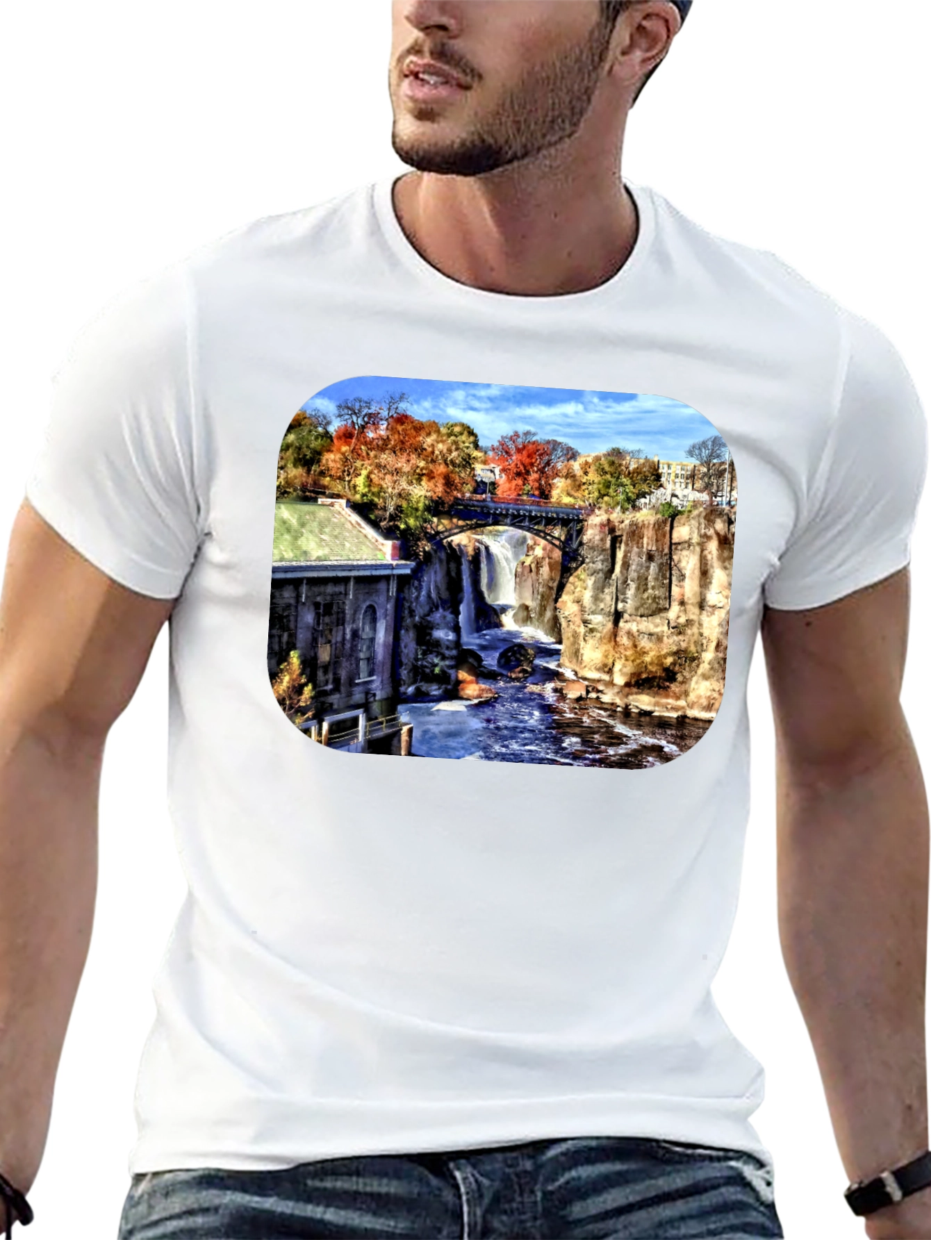 Scenic Waterfall Graphic Tee - Black
