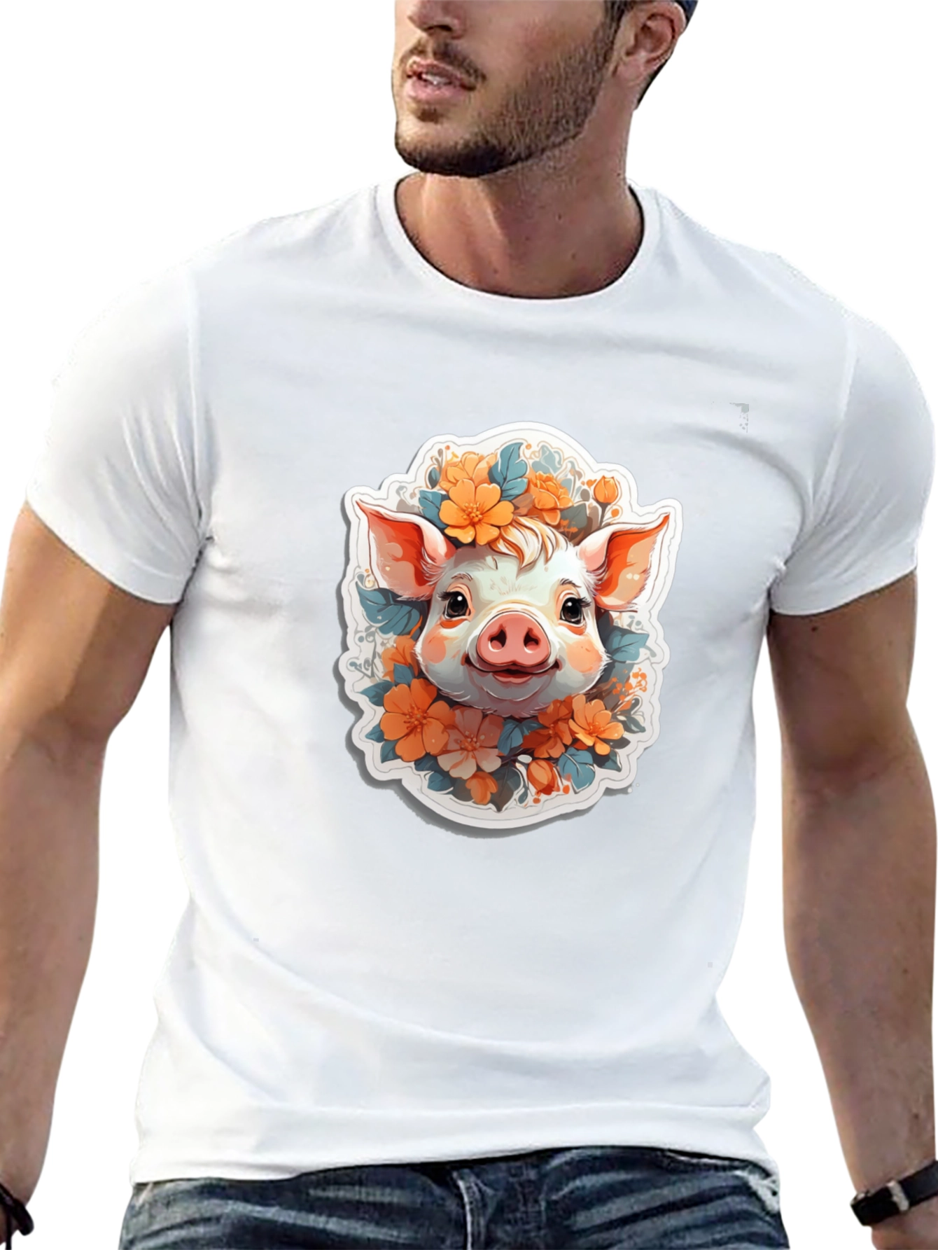 Cute Piglet Floral Tee - Artistic Comfort