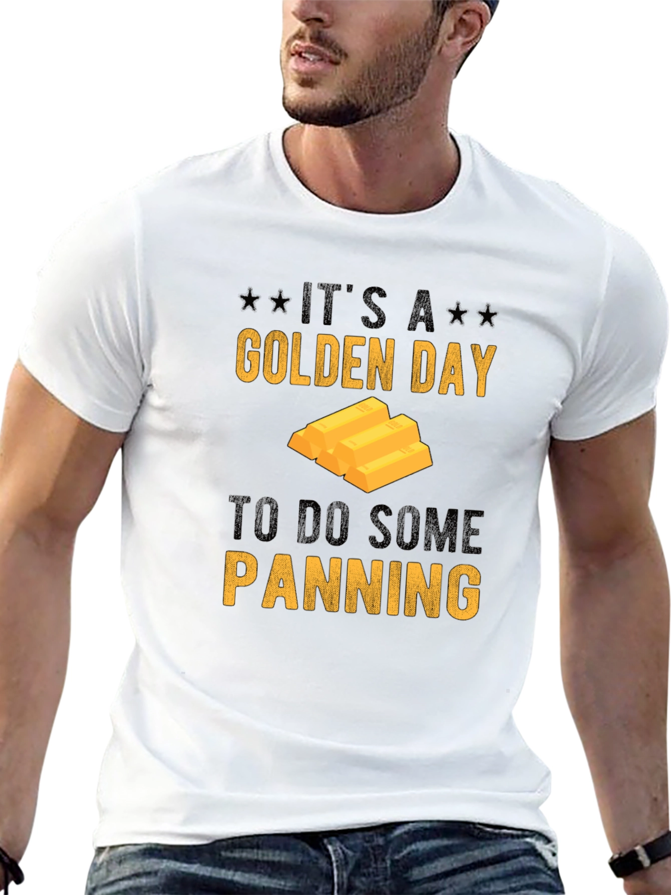 Golden Day Panning Graphic Tee - Black Cotton Shirt