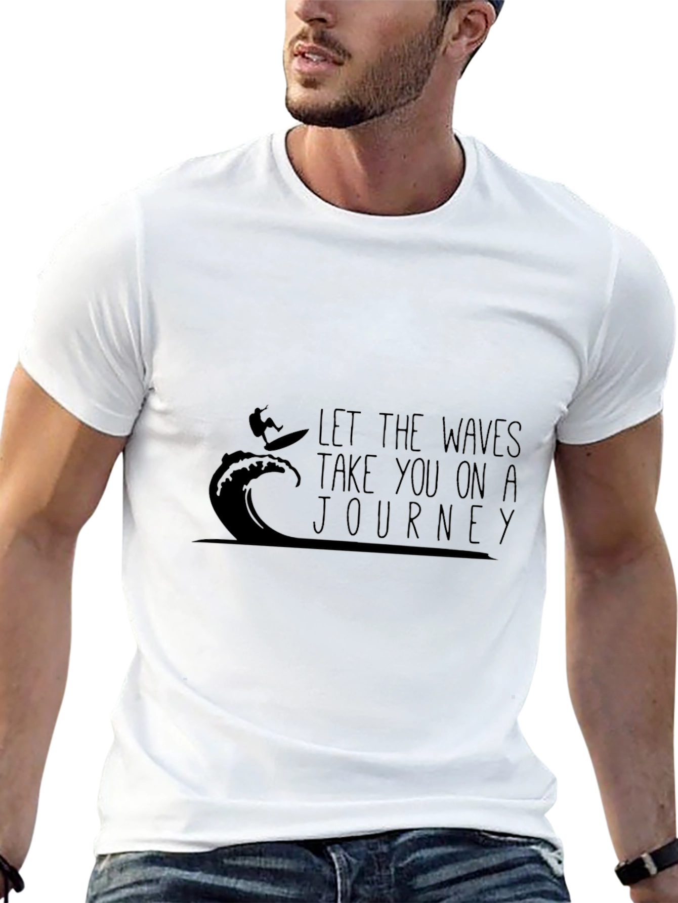 Surfer Waves Journey Graphic T-Shirt - Black