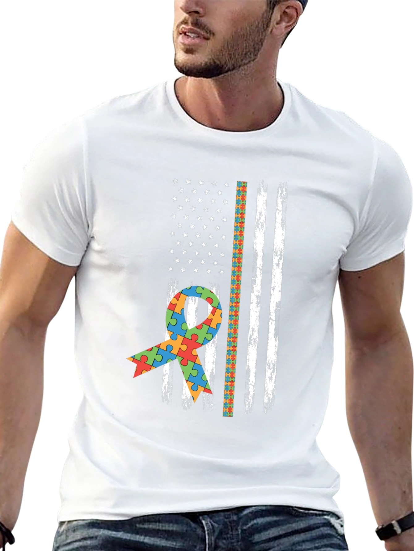 Autism Awareness American Flag T-Shirt