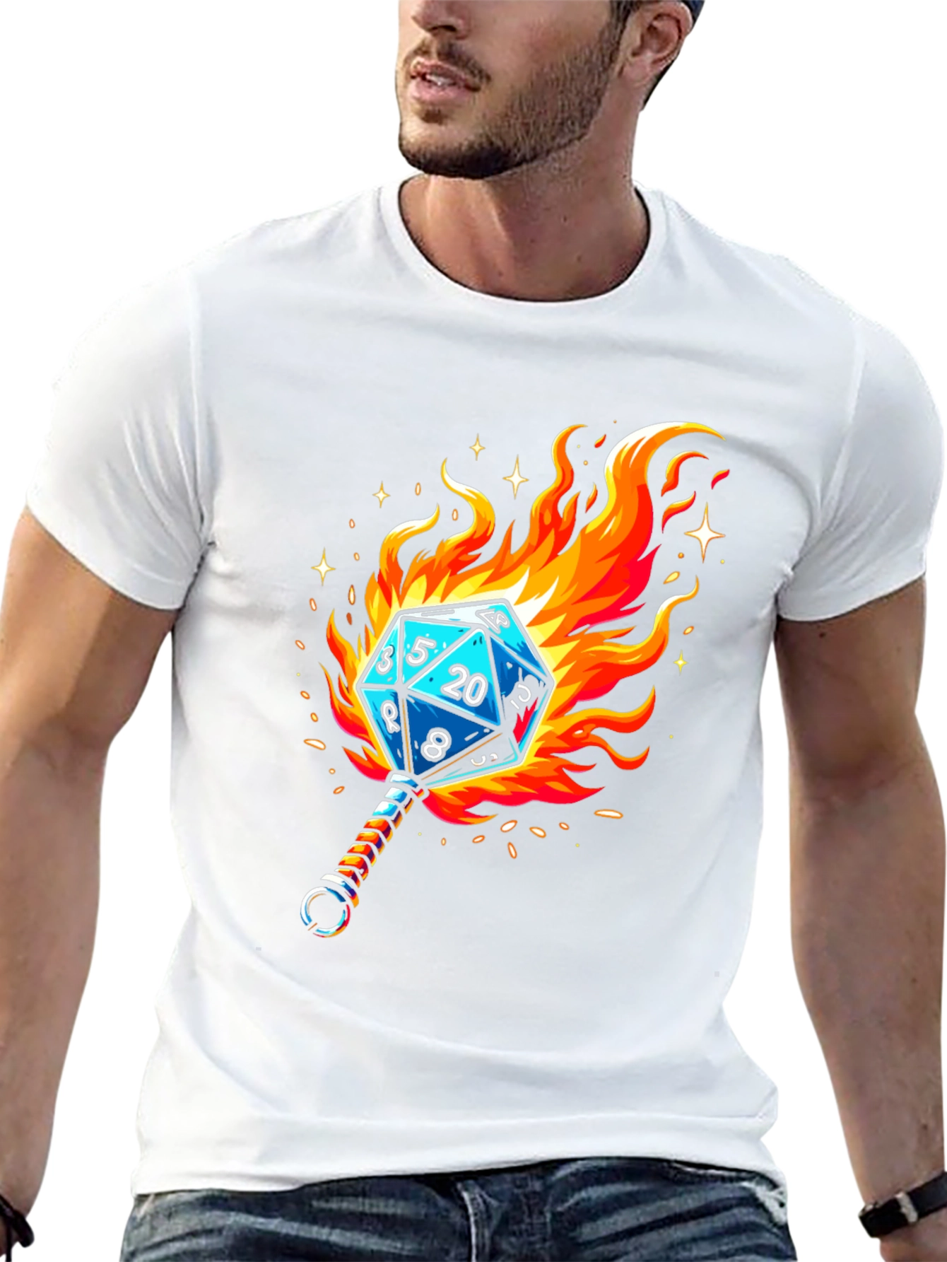 Fiery Dice D20 Graphic T-Shirt