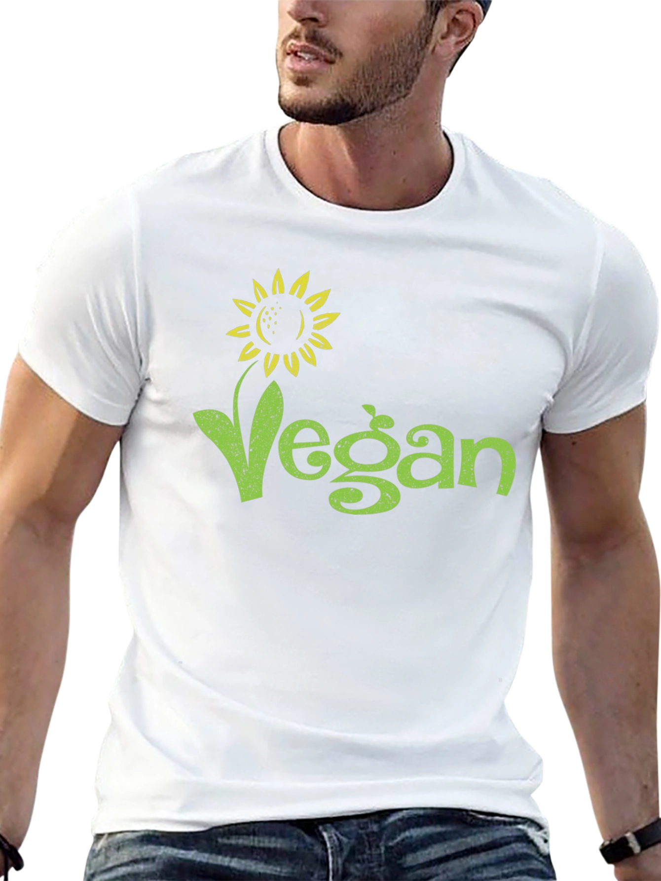 Vegan Sunflower Graphic Tee - Black Cotton T-Shirt