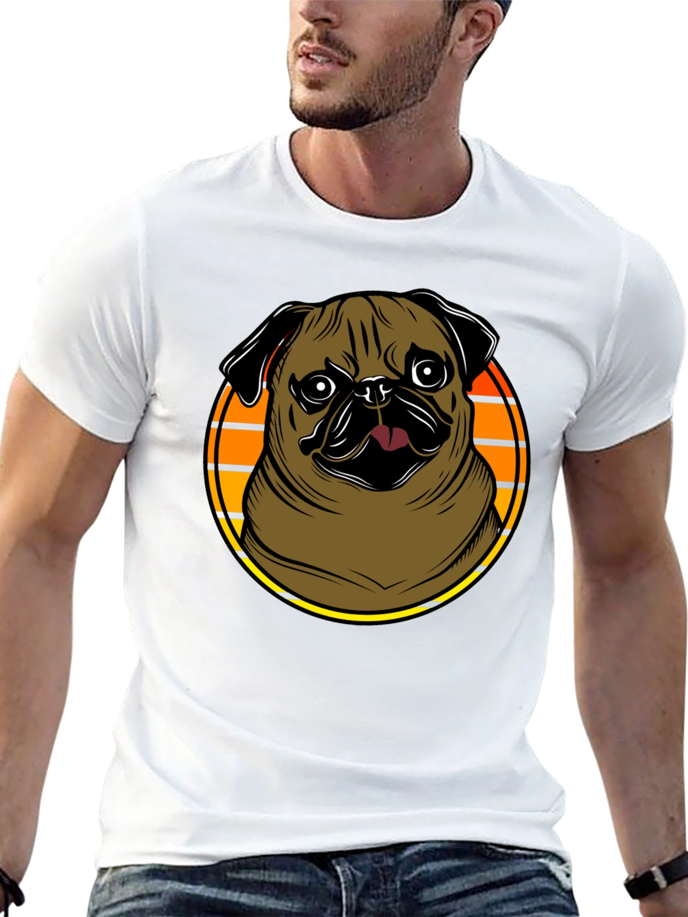 Pug Graphic Tee - Retro Sunset Design