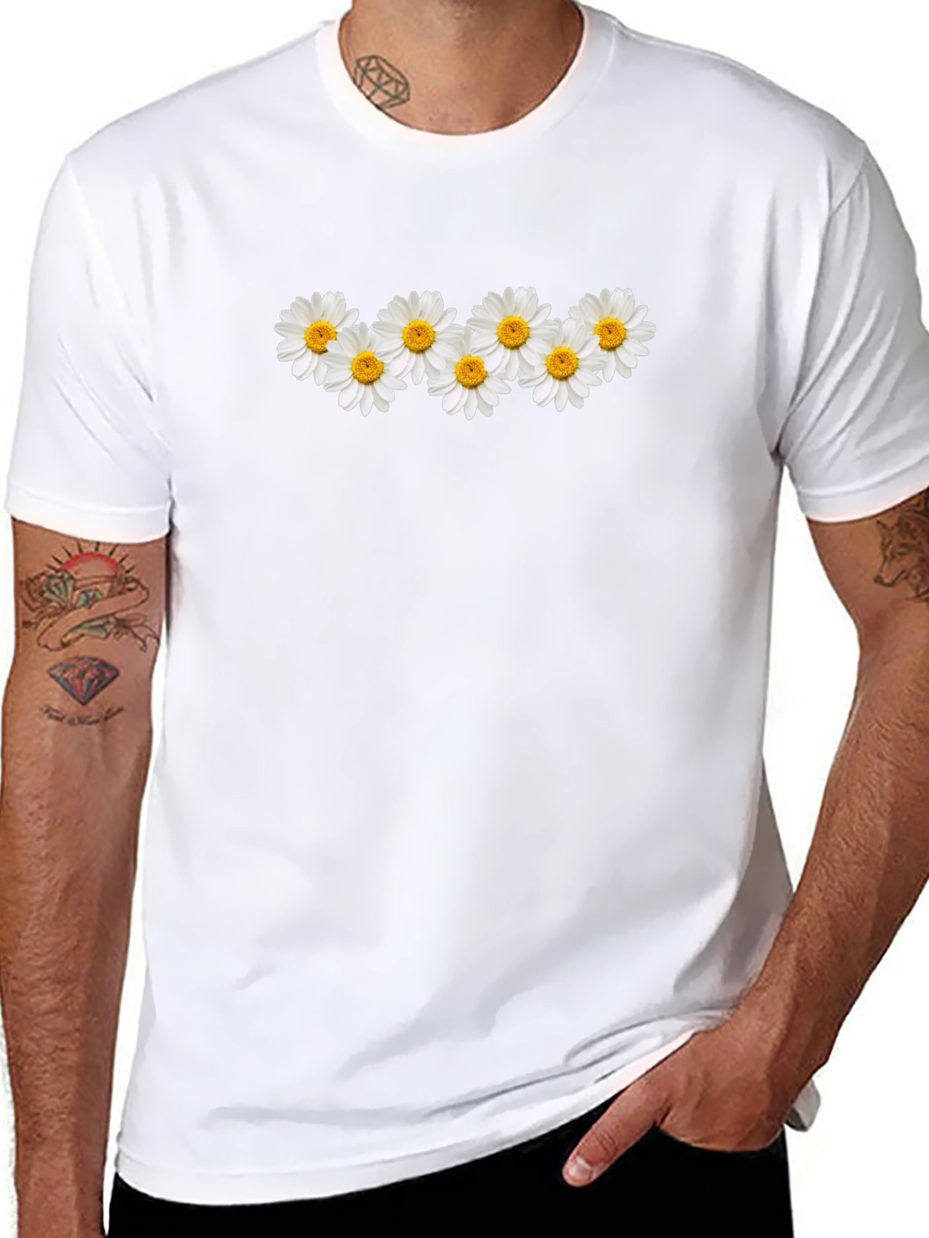 Daisy Flower Graphic Black T-Shirt