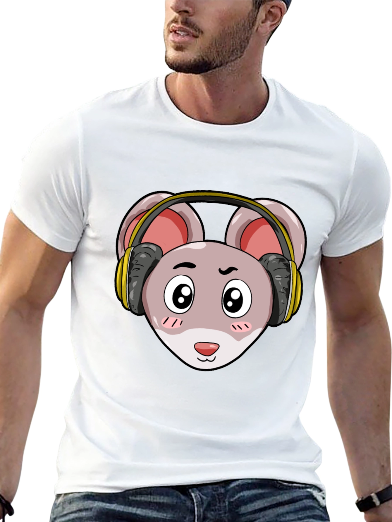 Cartoon Mouse T-Shirt with Headphones