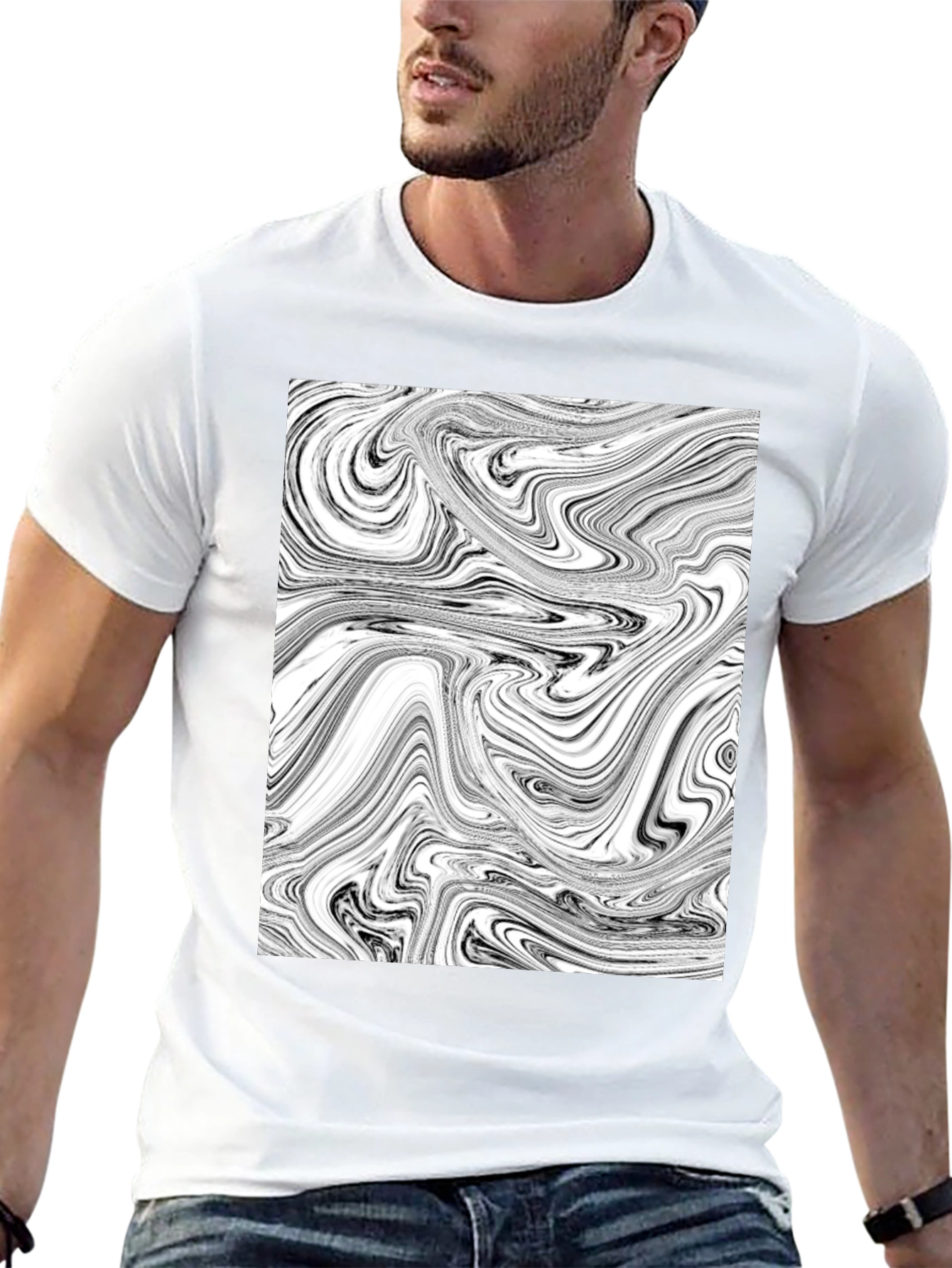 Abstract Swirl Graphic Black T-Shirt