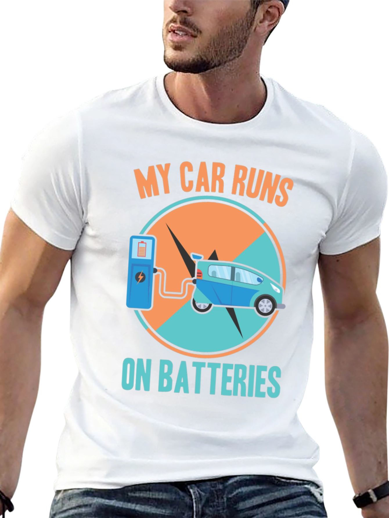 Electric Car T-Shirt: My Car Runs on Batteries Design