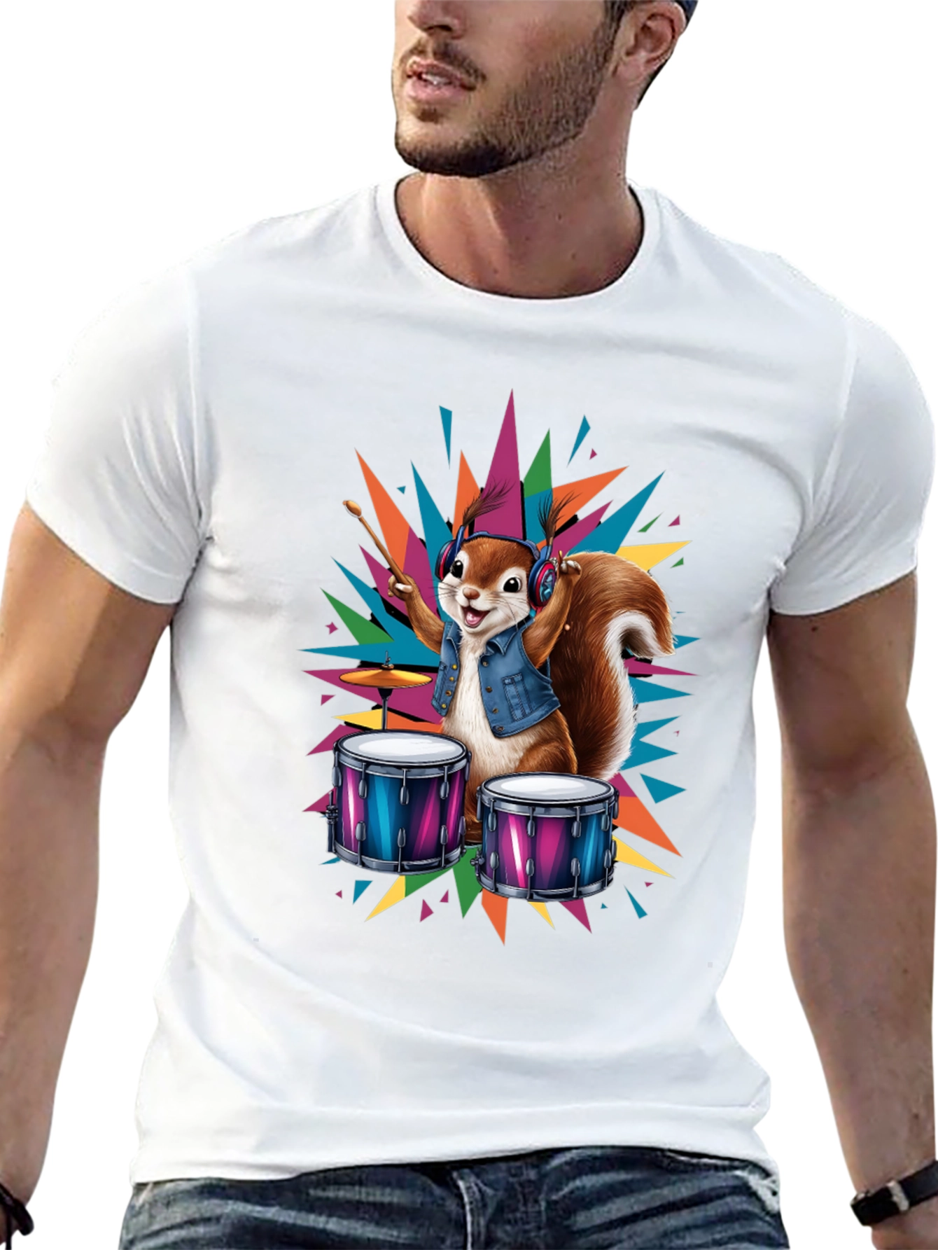 Squirrel Drummer T-Shirt - Cool Animal Design