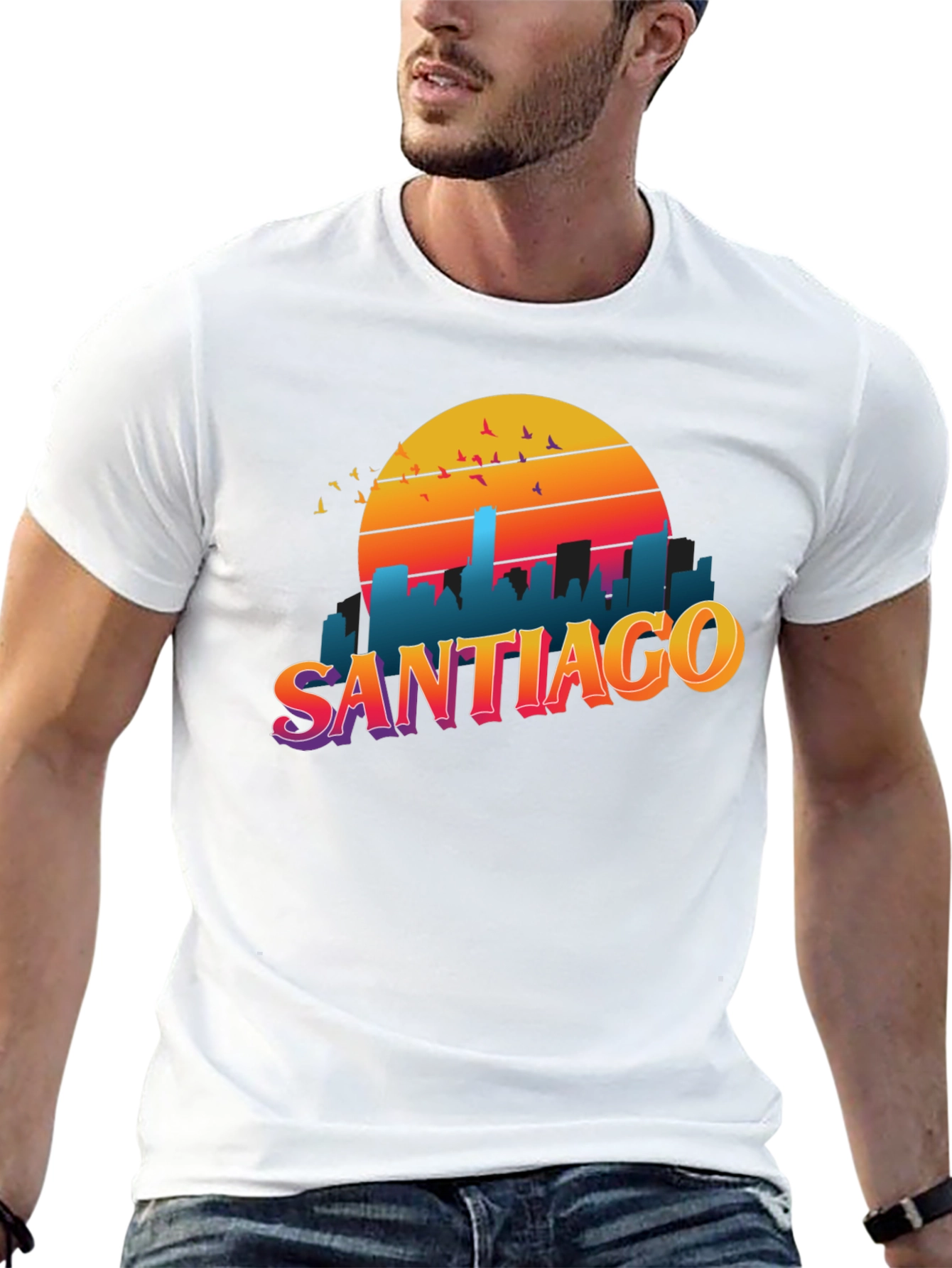 Santiago Sunset Graphic Tee - Retro Style Black T-Shirt