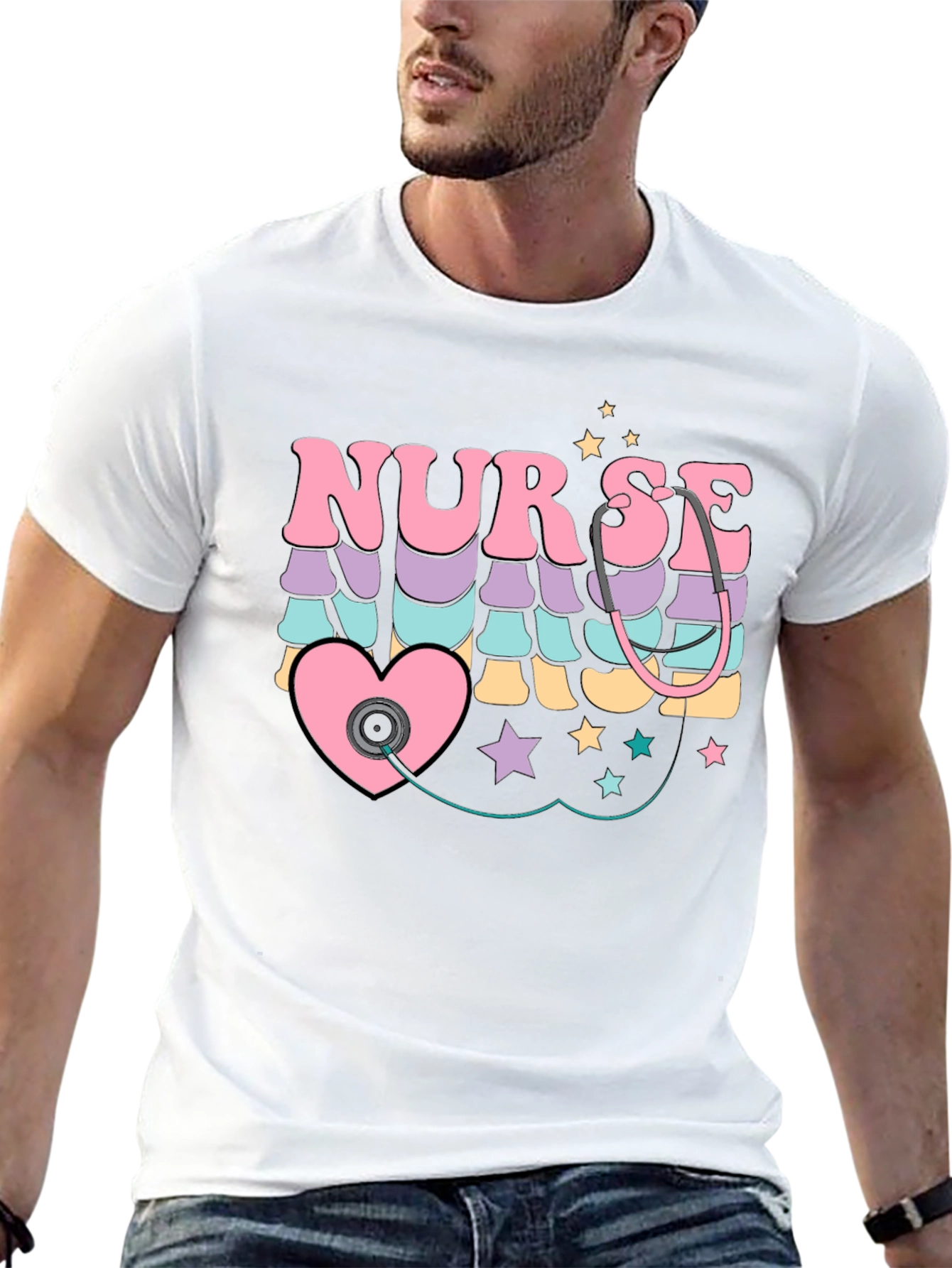 Retro Nurse T-Shirt with Stethoscope Heart Design