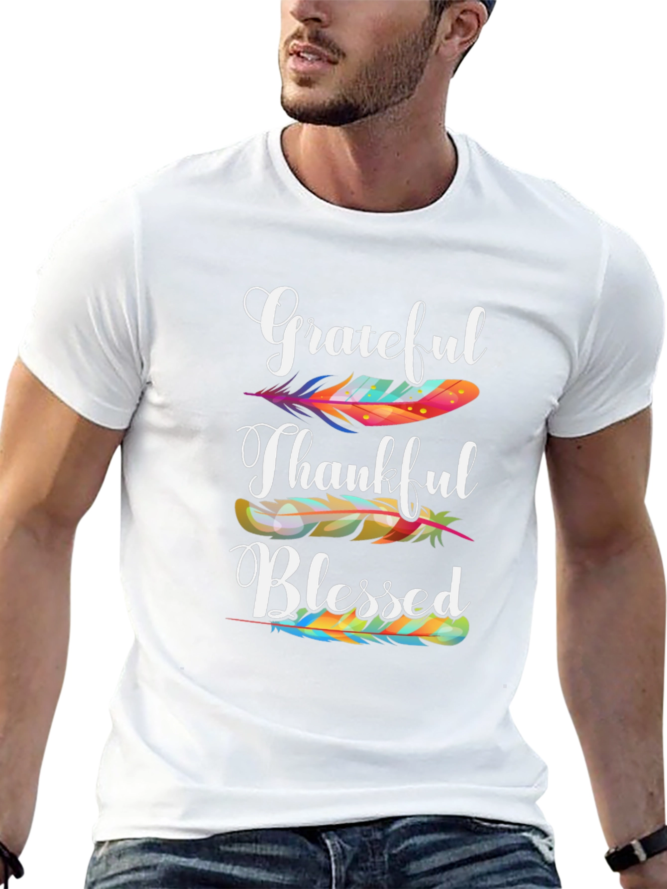 Grateful Thankful Blessed Feather T-Shirt