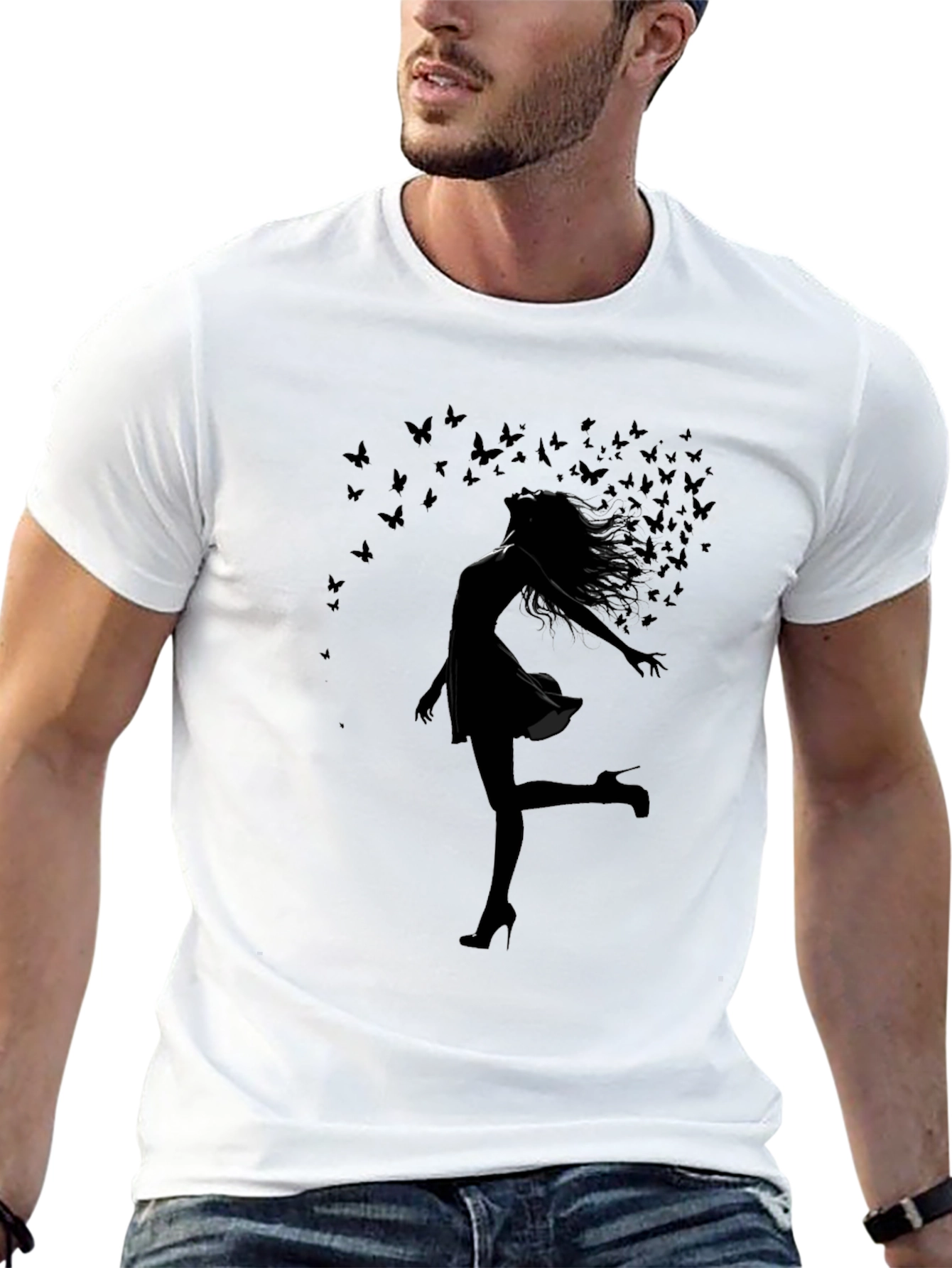 Silhouette Butterfly Woman Black T-Shirt