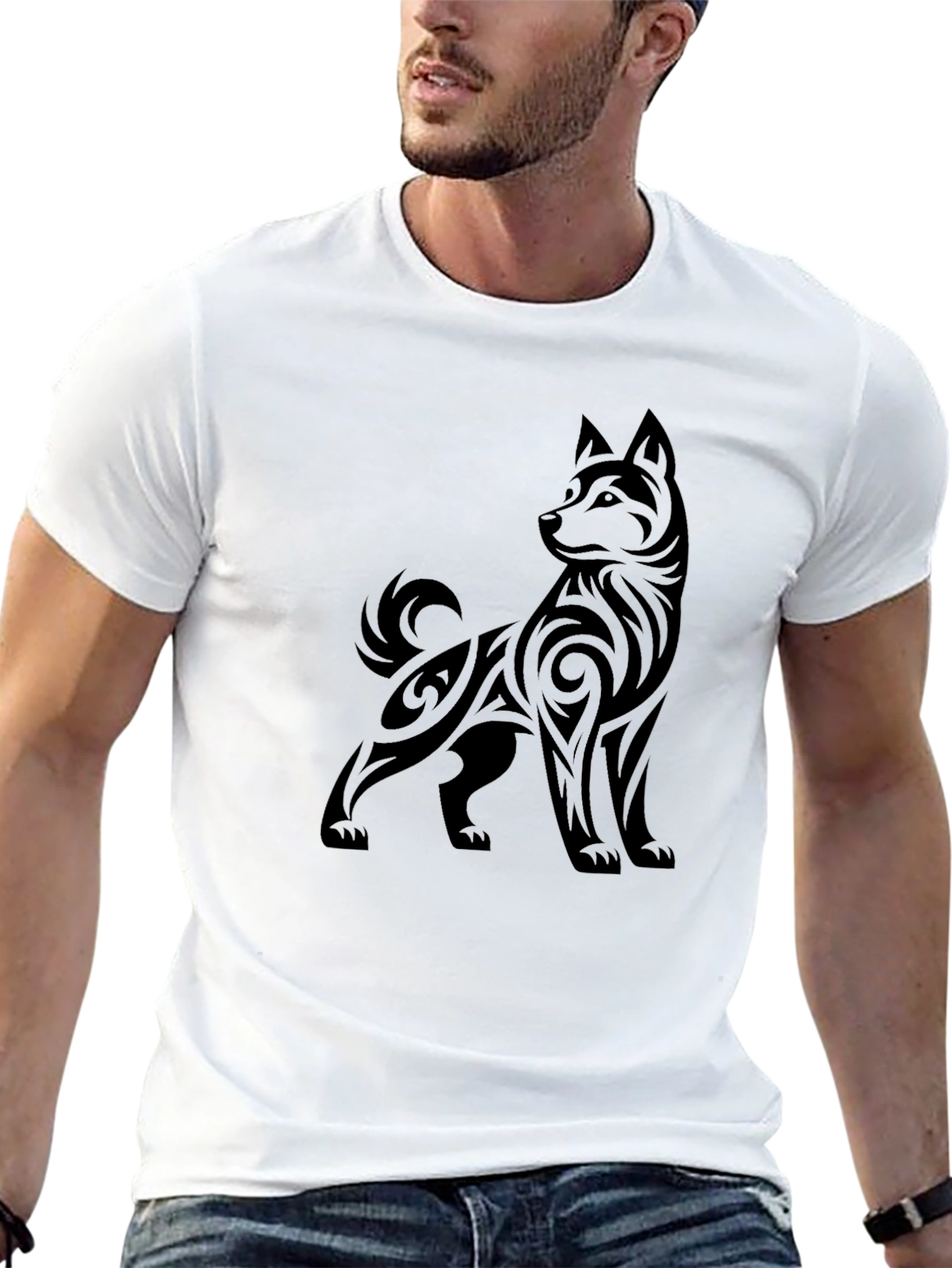 Tribal Dog Graphic Black Tee