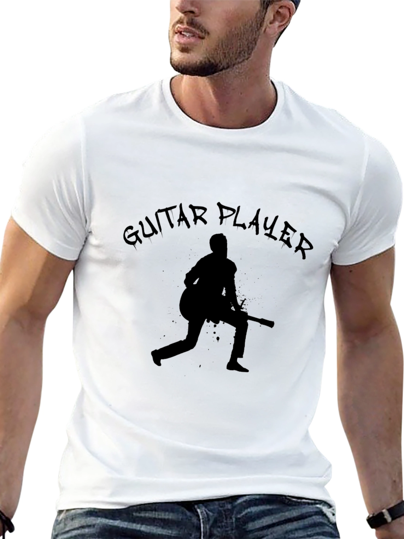 Guitar Player Graphic Tee - Black Cotton T-Shirt