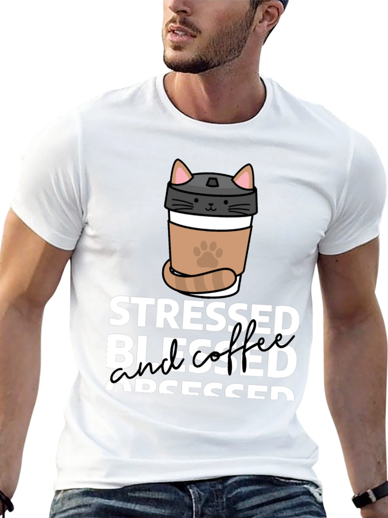 Stressed Blessed Coffee Obsessed Cat Lover T-Shirt
