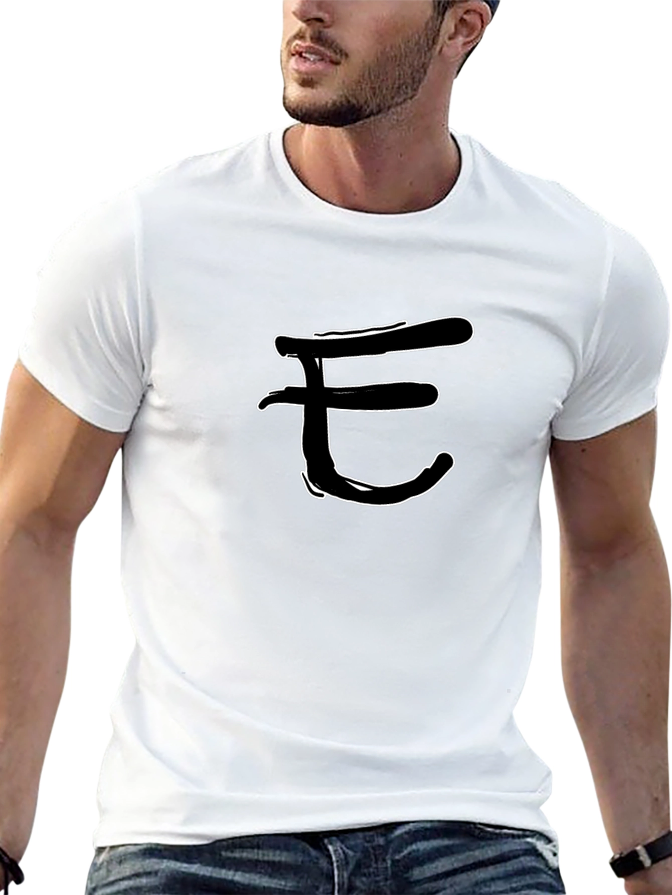 Mens Black T-Shirt with Brushstroke E Design