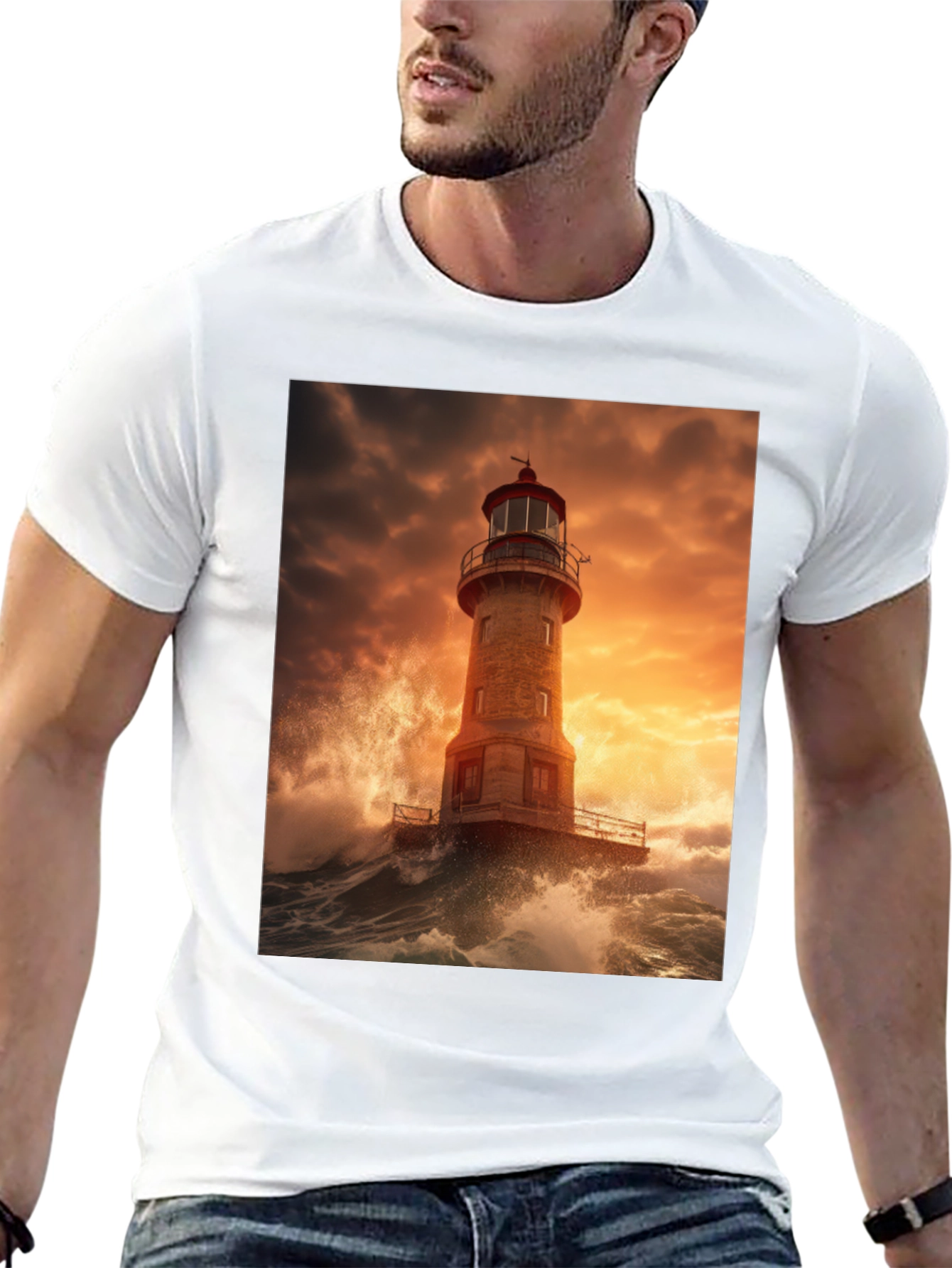 Lighthouse Storm Graphic Tee - Coastal Design