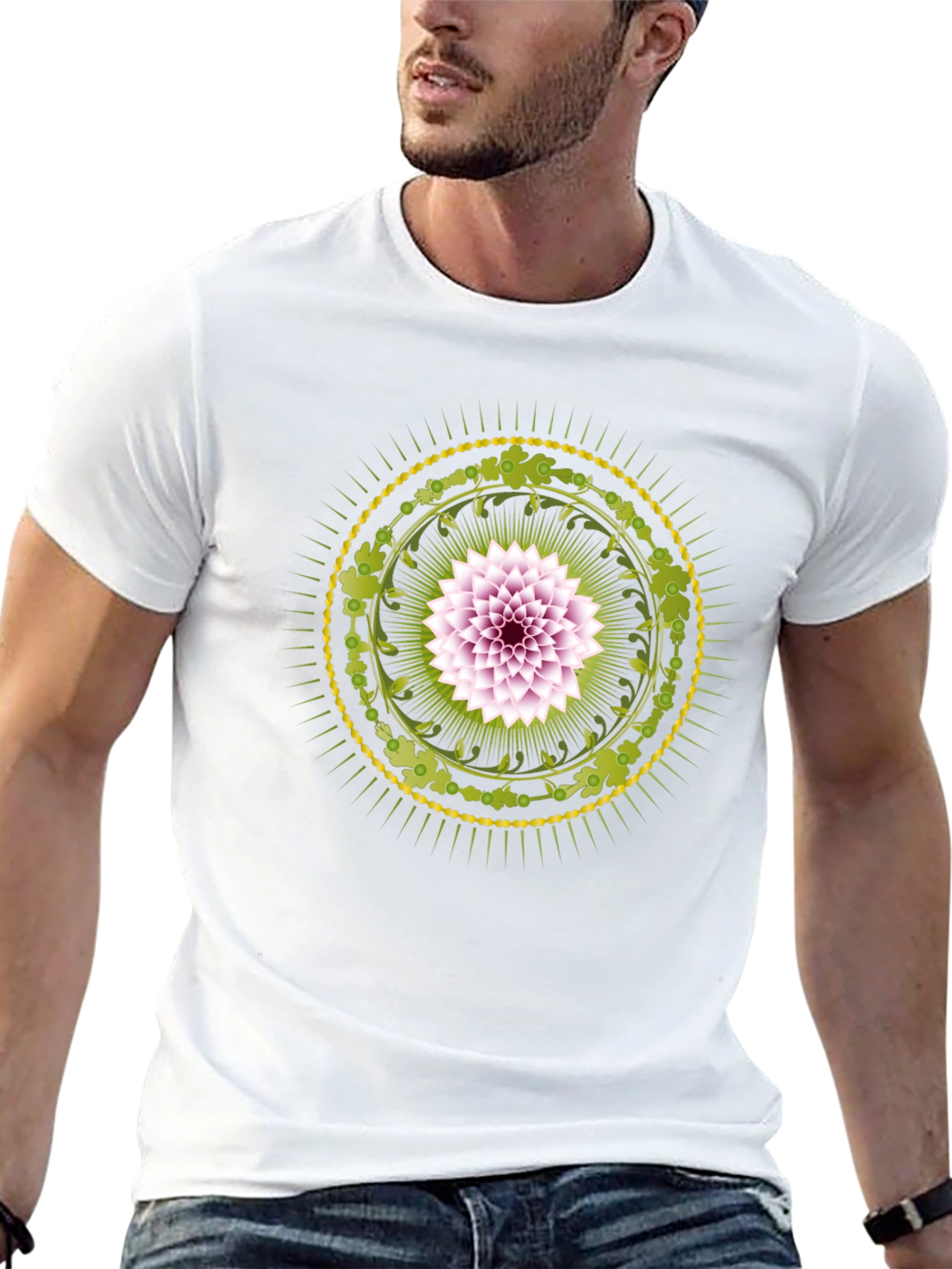 Floral Mandala Graphic Print Black T-Shirt