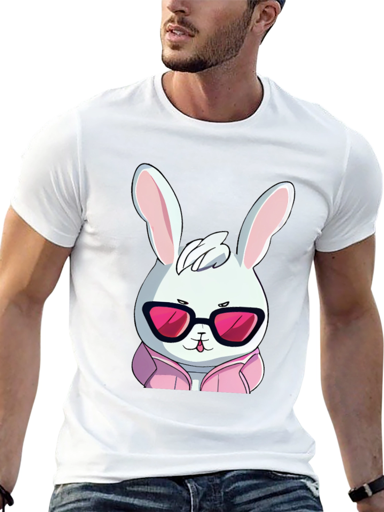 Cool Rabbit T-Shirt - Black Cotton Blend Graphic Tee
