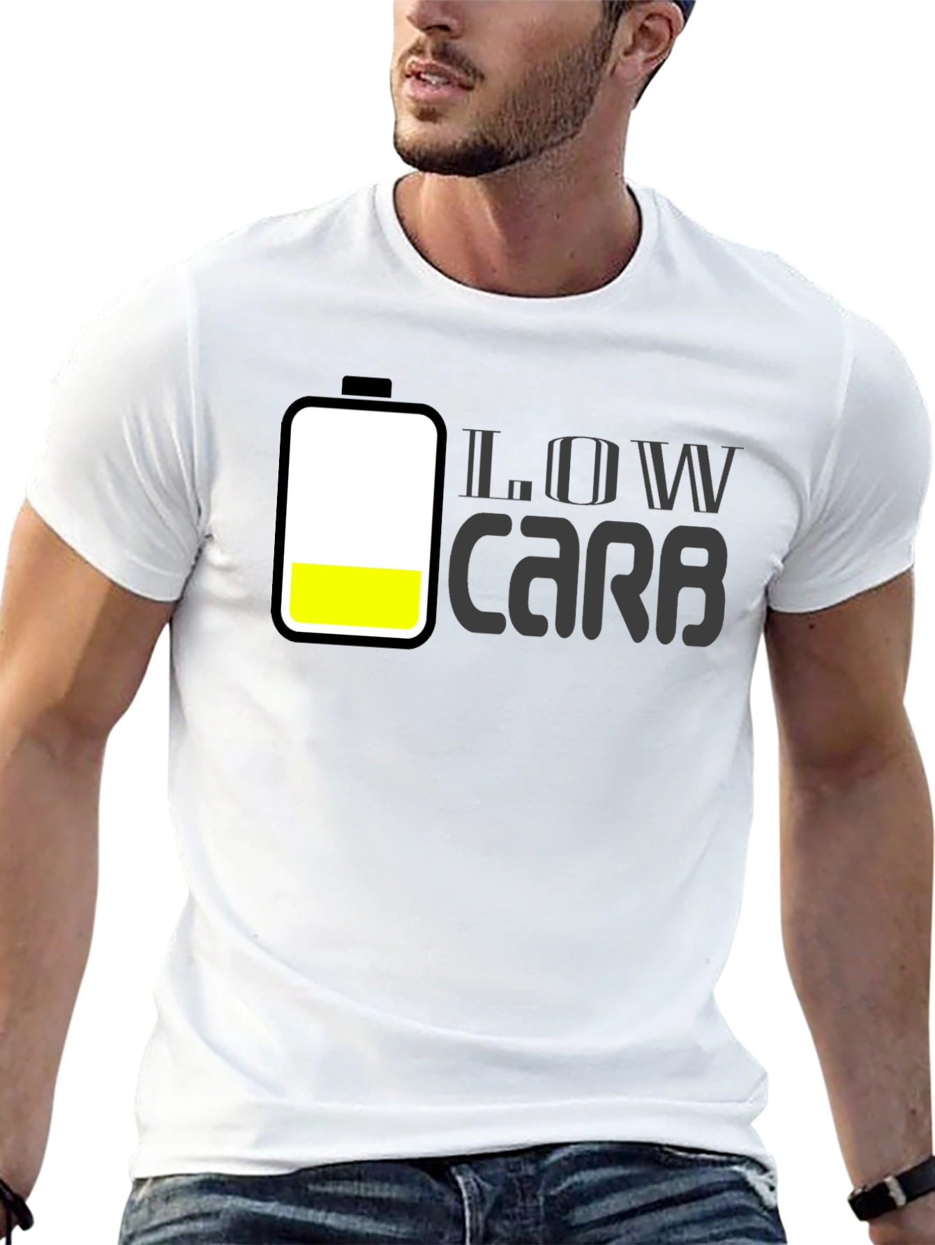Low Carb Battery Graphic Mens Black T-Shirt
